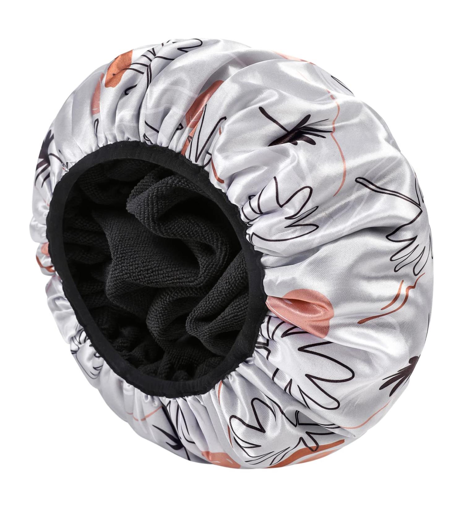 Terry Cloth Lined Shower Cap - YIZIJIZI Triple Layer Large Waterproof & Reusable Cap for Long Thick Hair - Grey - Buy Online on GoSupps.com