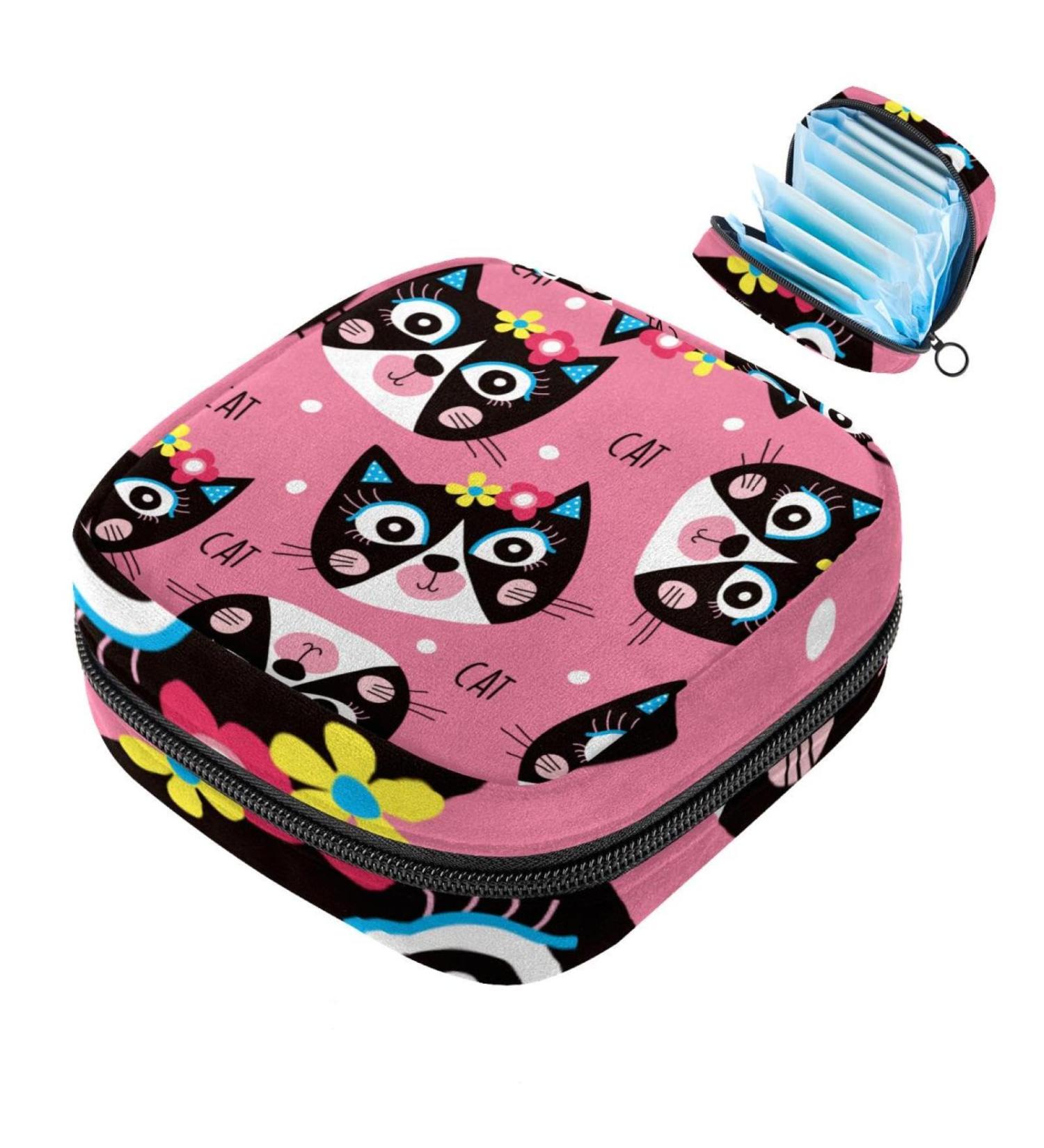 Shop Cute Portable Women's Menstrual Bags | Colorful Cat & Flower Patterns for Pads & Cups - Buy Online on GoSupps.com
