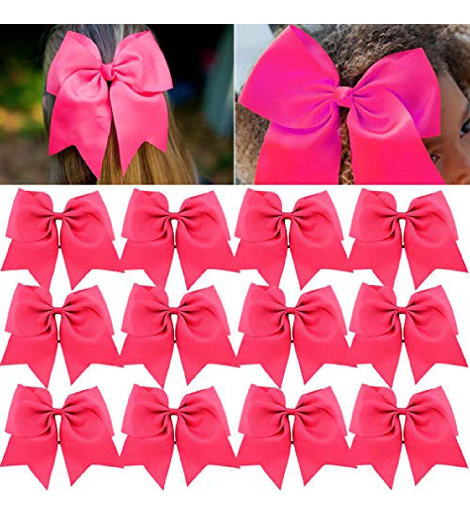 CEELGON 8 Large Pink Cheer Bows Ponytail Holders - Set of 12 | Grosgrain Ribbon Hair Ties for Teens, Women, Girls | Ideal for Cheerleaders and Sports - Buy Online on GoSupps.com