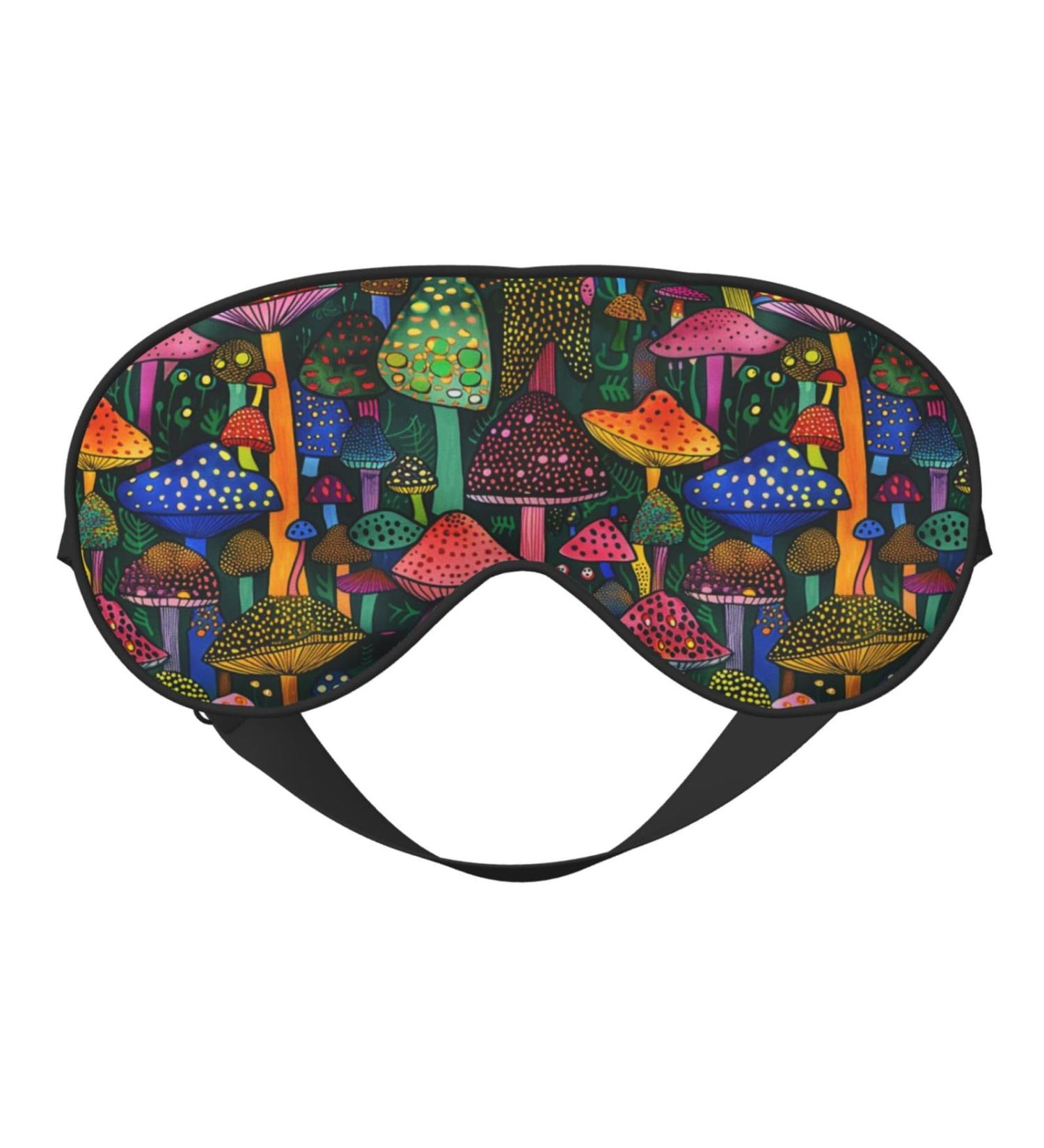 Colorful Mushrooms Sleep Mask - Cute Blackout Eye Cover for Travel | Adjustable & Soft Sleep Mask for Men & Women - Buy Online on GoSupps.com