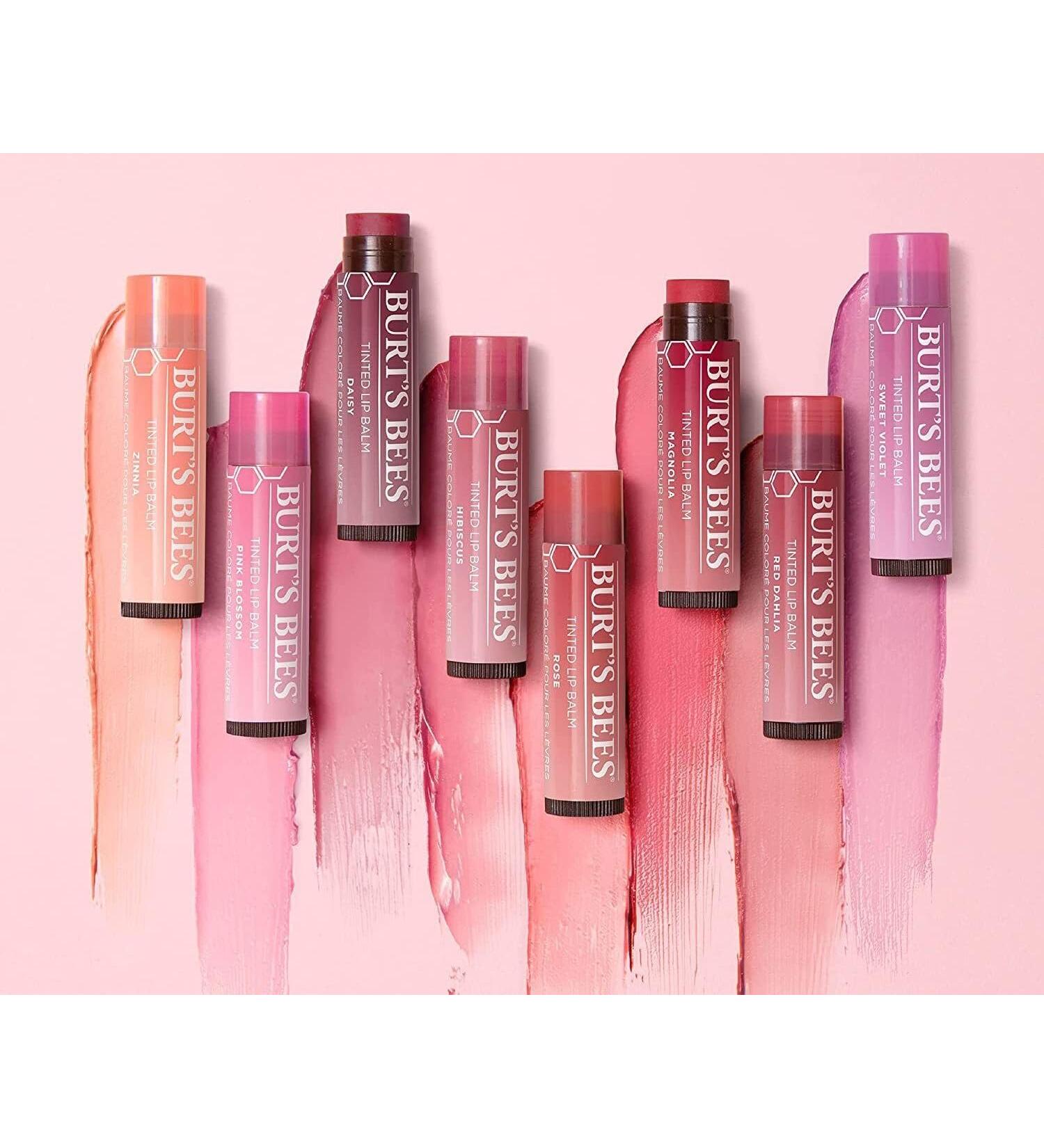 Burt's Bees 6 Pack Tinted Lip Balm Assorted Gift Pack - Pink Blossom Rose Red Dahlia Magnolia Sweet Violet Daisy Hibiscus Choosen at Random