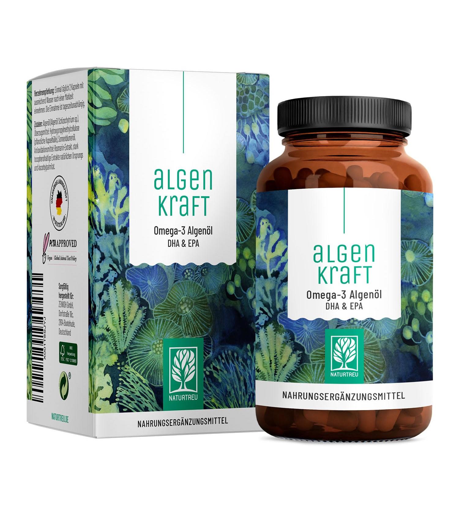 NaturTreu Algaekraft - High-Dose Vegan Omega 3 from Algae Oil | 1000mg DHA & EPA | Sustainable Microalgae | Laboratory Tested - Buy Online on GoSupps.com