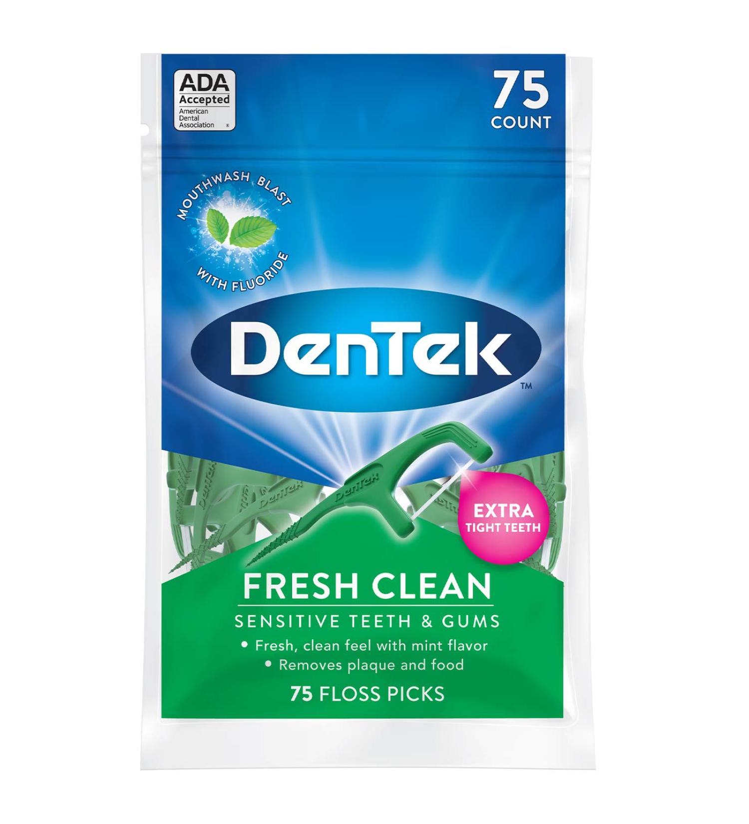 DenTek Fresh Clean Floss Picks with Mouthwash Blast - 75 Pack for Ultimate Oral Care - Buy Online on GoSupps.com