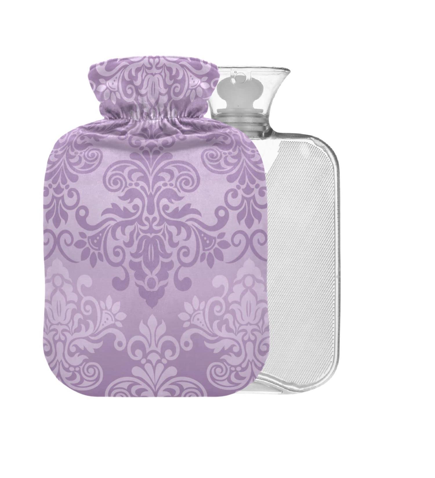 Hot Water Bottle with Floral Cover - 1L for Pain Relief | Purple Design | Ideal for Bed & Foot Comfort - Buy Online on GoSupps.com
