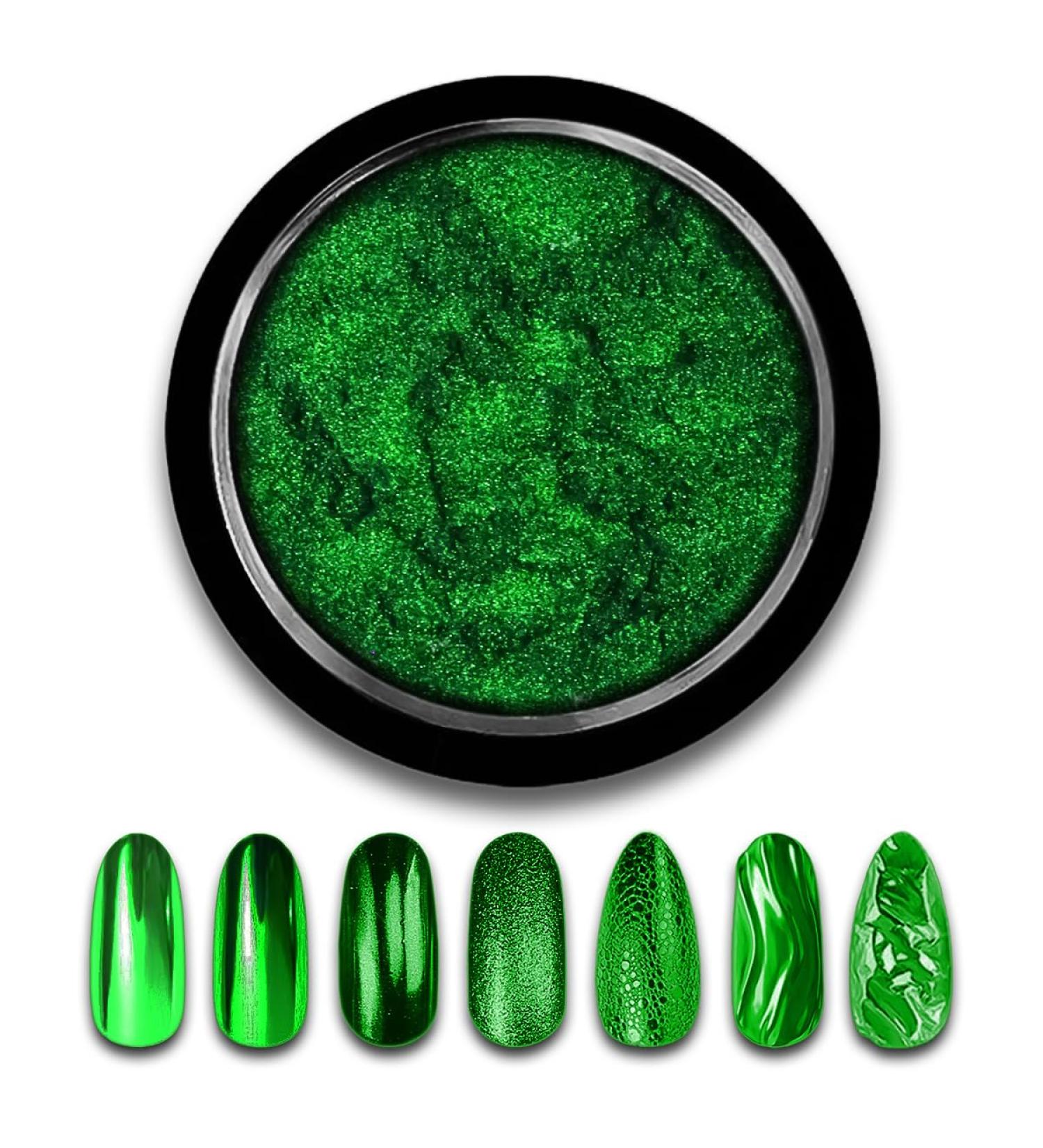 Christmas Green Chrome Nail Powder | Holographic Glitter & Metallic Dust for DIY Gel Polish & Nail Art - Buy Online on GoSupps.com