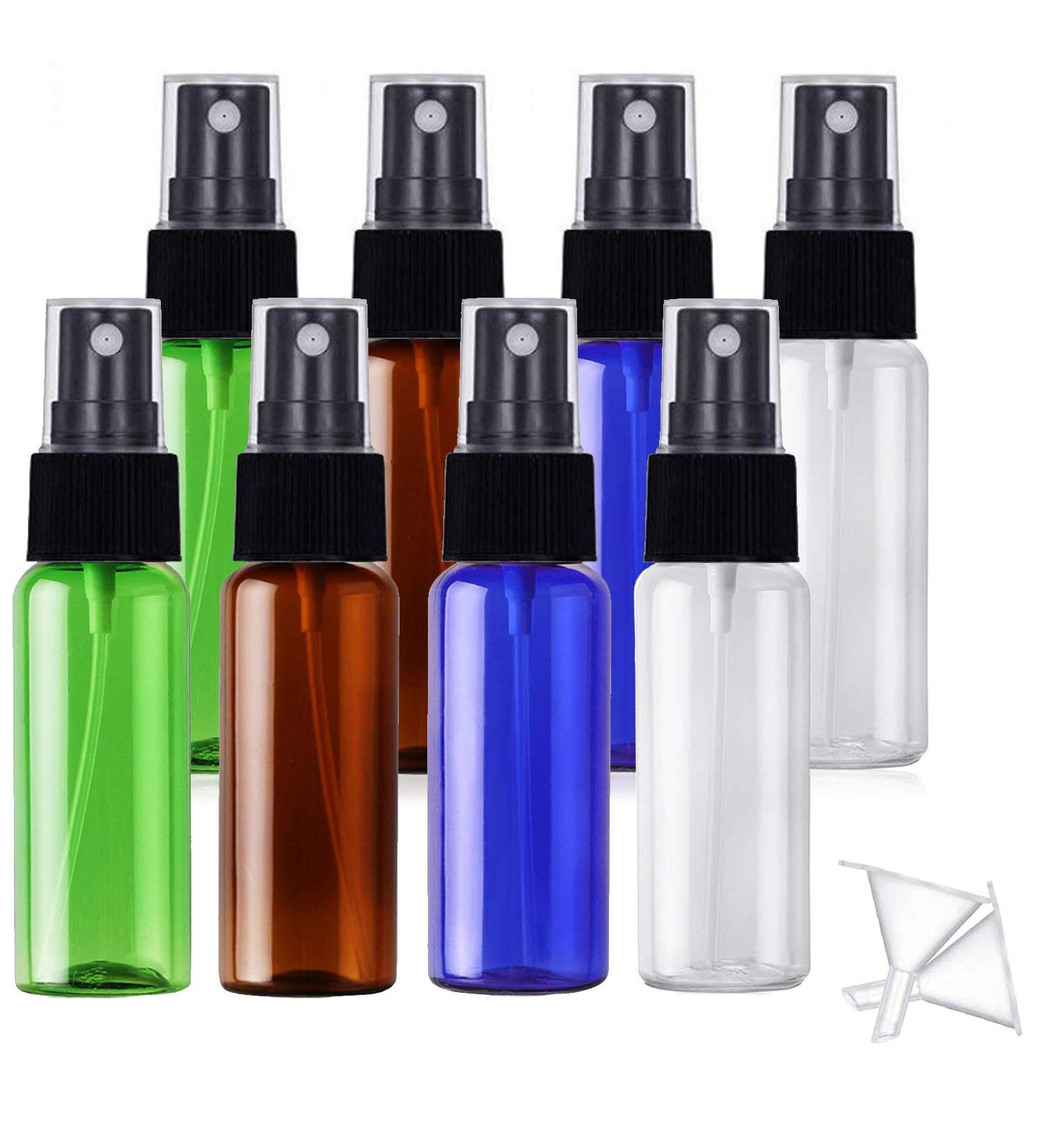 JamHooDirect 8Pcs 30ml Spray Bottle Empty Plastic Fine Mist Travel Atomiser Set with 2 Funnels - Clear Refillable & Reusable Mini Travel Bottles Toiletries Liquid Containers for Cosmetic (4 Colors) - Buy Online on GoSupps.com