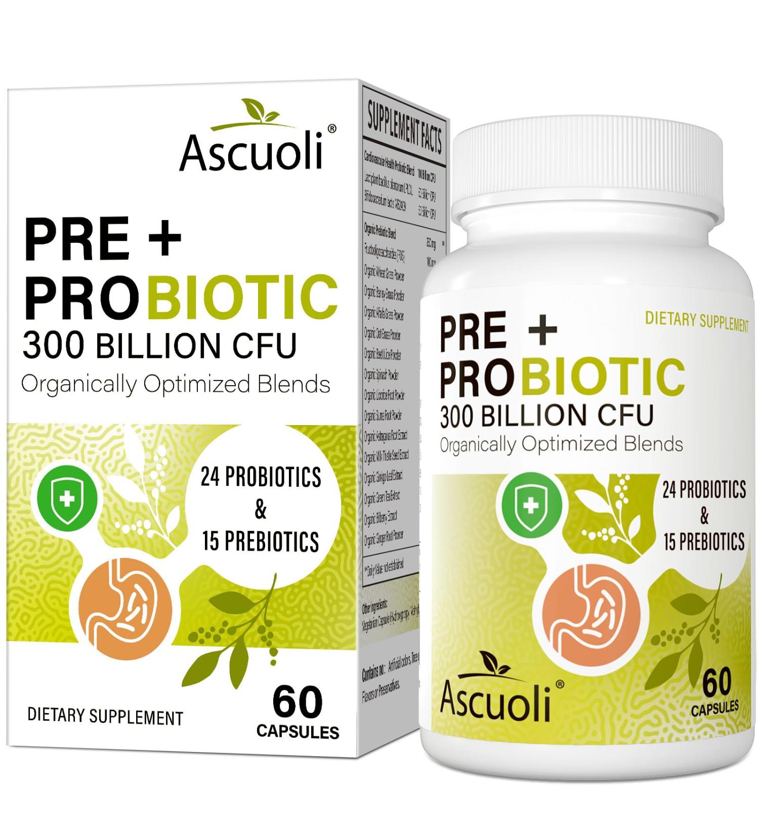 Ascuoli Probiotics for Women & Men - 300 Billion CFU 24 Strains Probiotics + 15 Organic Herbs Blend Daily Probiotic for Digestive Health Immune Gut Bloating - 60 Capsule 60 Count (Pack of 1) - Buy Online on GoSupps.com