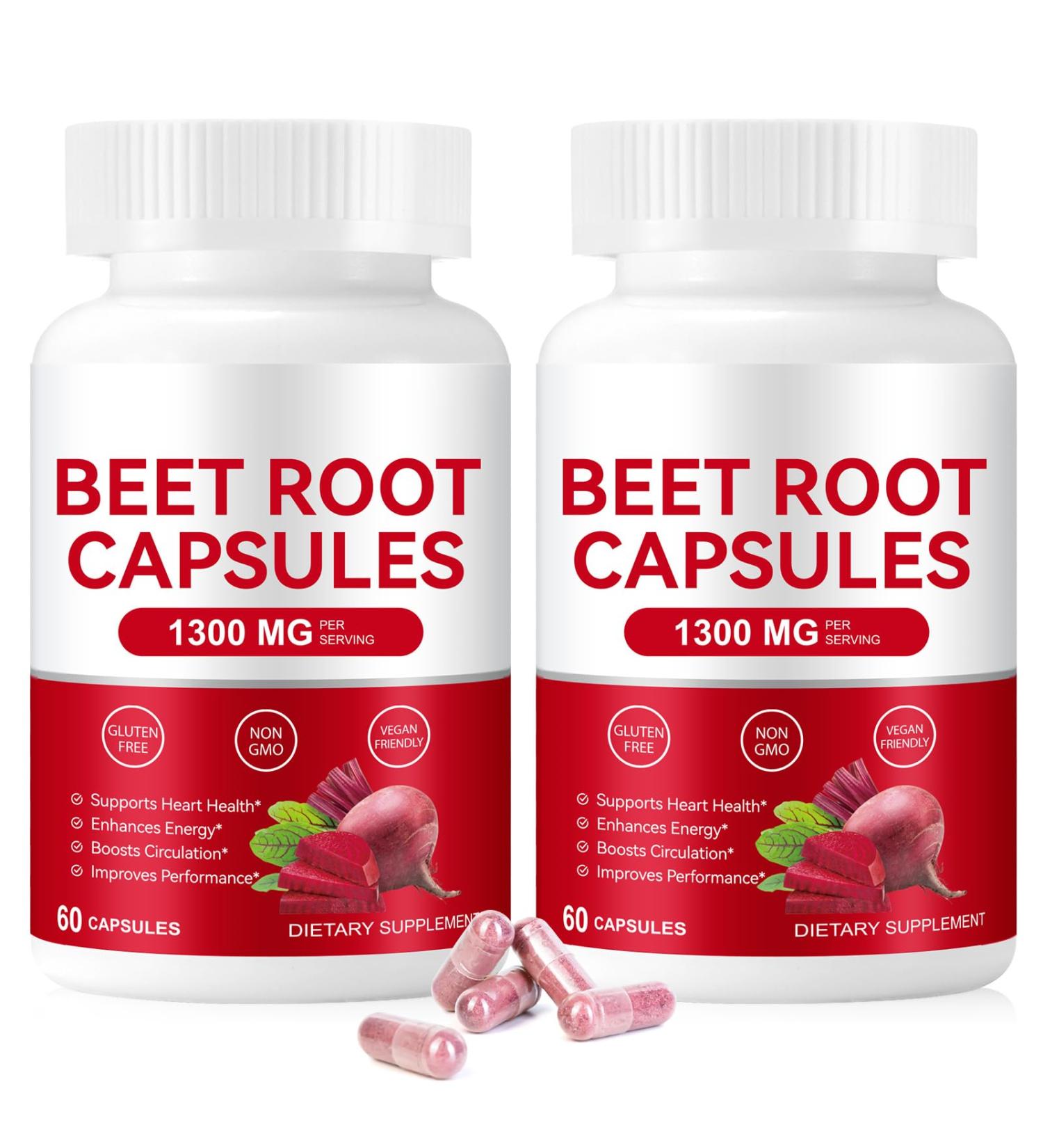 Organic Beet Root Capsules 1300mg Powder Aids Healthy Circulation & Vitality Non-GMO Gluten-Free for Enhanced Energy Stamina 120 Capsules (2) - Buy Online on GoSupps.com