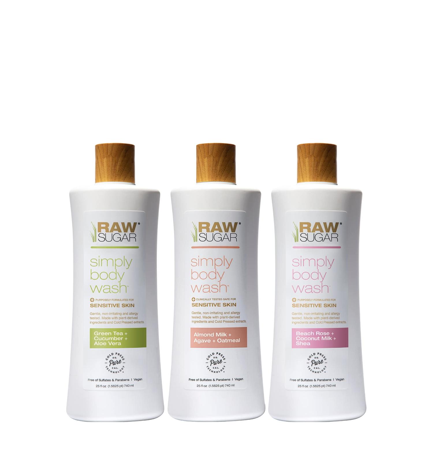 RAW SUGAR Simply Body Wash for Sensitive Skin - Moisturizing & Gentle Bath Gel - Sulfate & Paraben Free - Vegan - 3 Pack - Buy Online on GoSupps.com