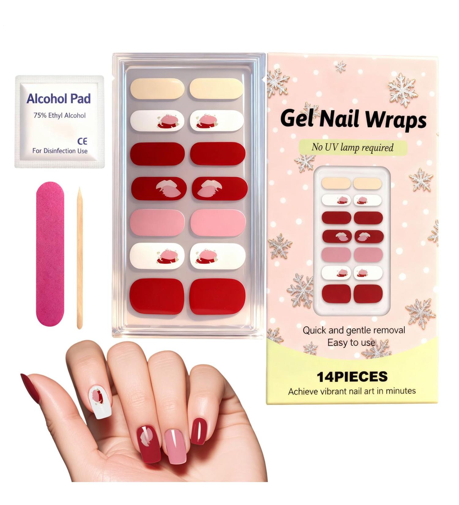 Lot de 14 enveloppes en gel pour ongles - R sistantes aux clats - Pas besoin de lampe - Bandes de vernis gel incluses - Lime et b ton en bois - Pour femme - Finition brillante - Qualit  - Buy Online on GoSupps.com