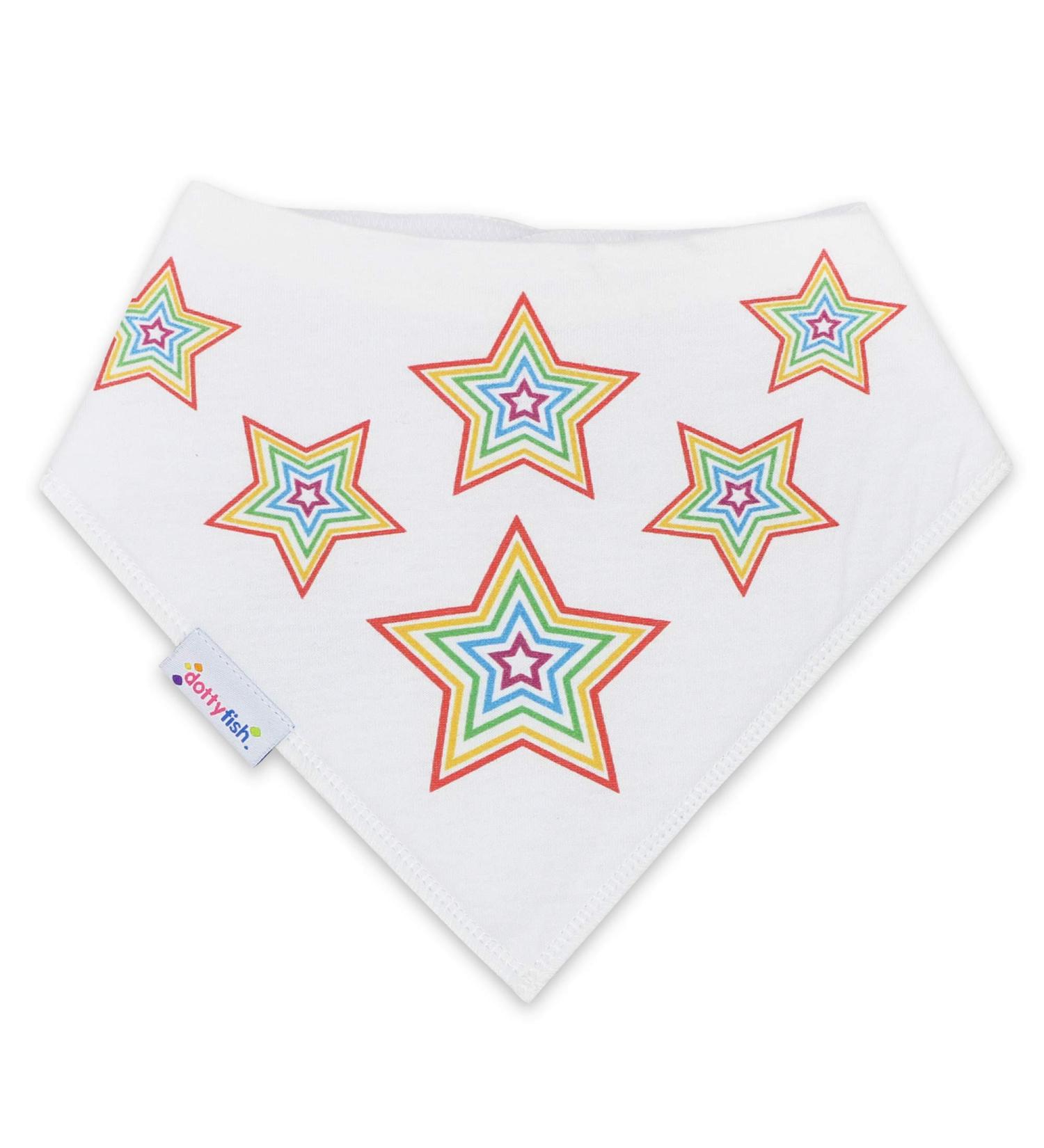 Dotty Fish Baby Bandana Bibs. Drool Bibs. Super Absorbent Teething Bibs for Girls Boys Unisex. Organic Cotton Bibs. One Size Rainbow Stars