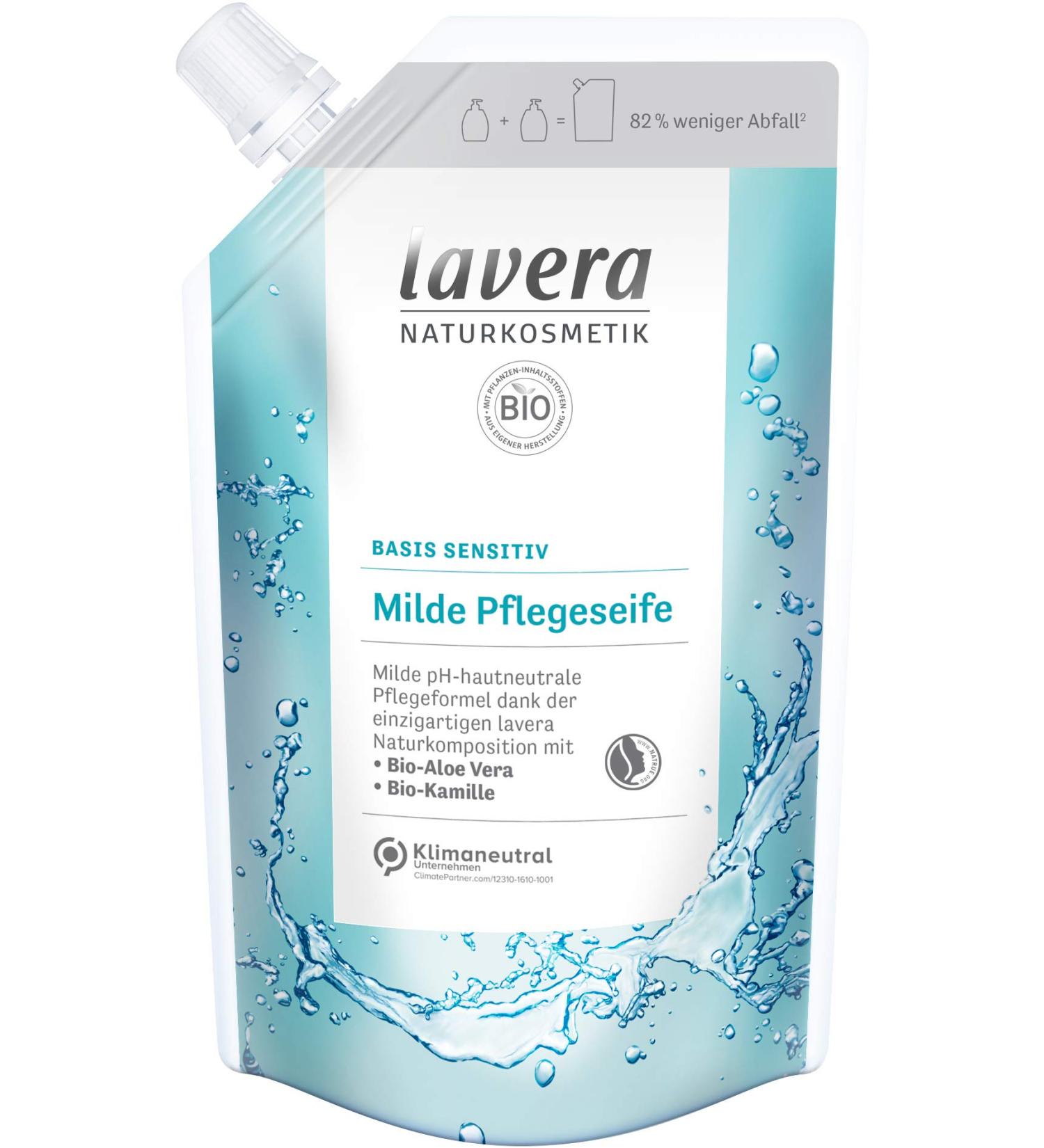 Lavera Refill Bag Base Sensitive Mild Care Soap - Organic Aloe Vera Liquid Soap for Sensitive Skin - Vegan pH-Neutral - 6 x 500ml - Buy Online on GoSupps.com