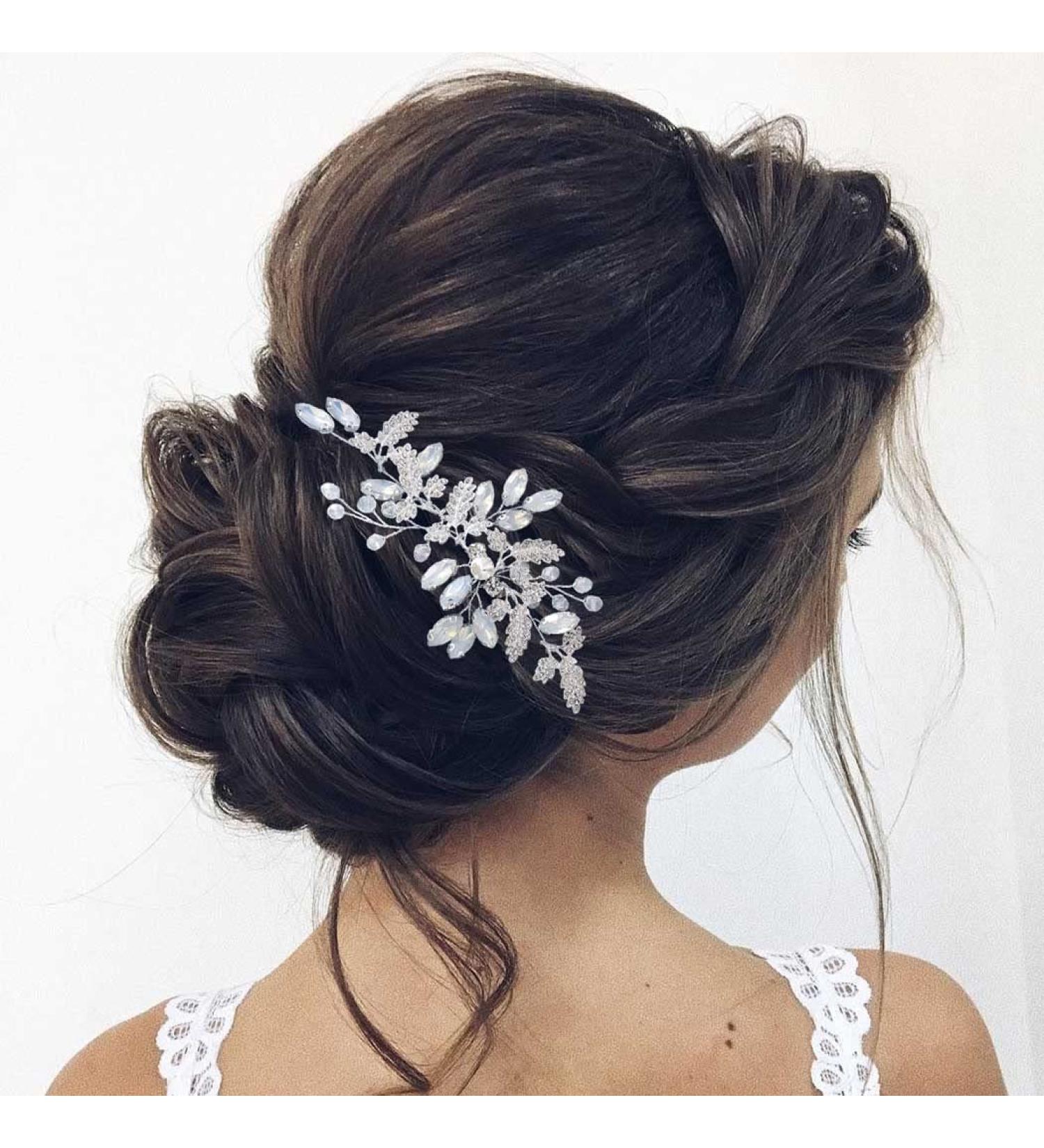 Zoestar Bride Wedding Hair Comb Crystal Leaf Headpiece Rhinestone Beaded Hair Accessories for Women and Girls (Silver) - Buy Online on GoSupps.com