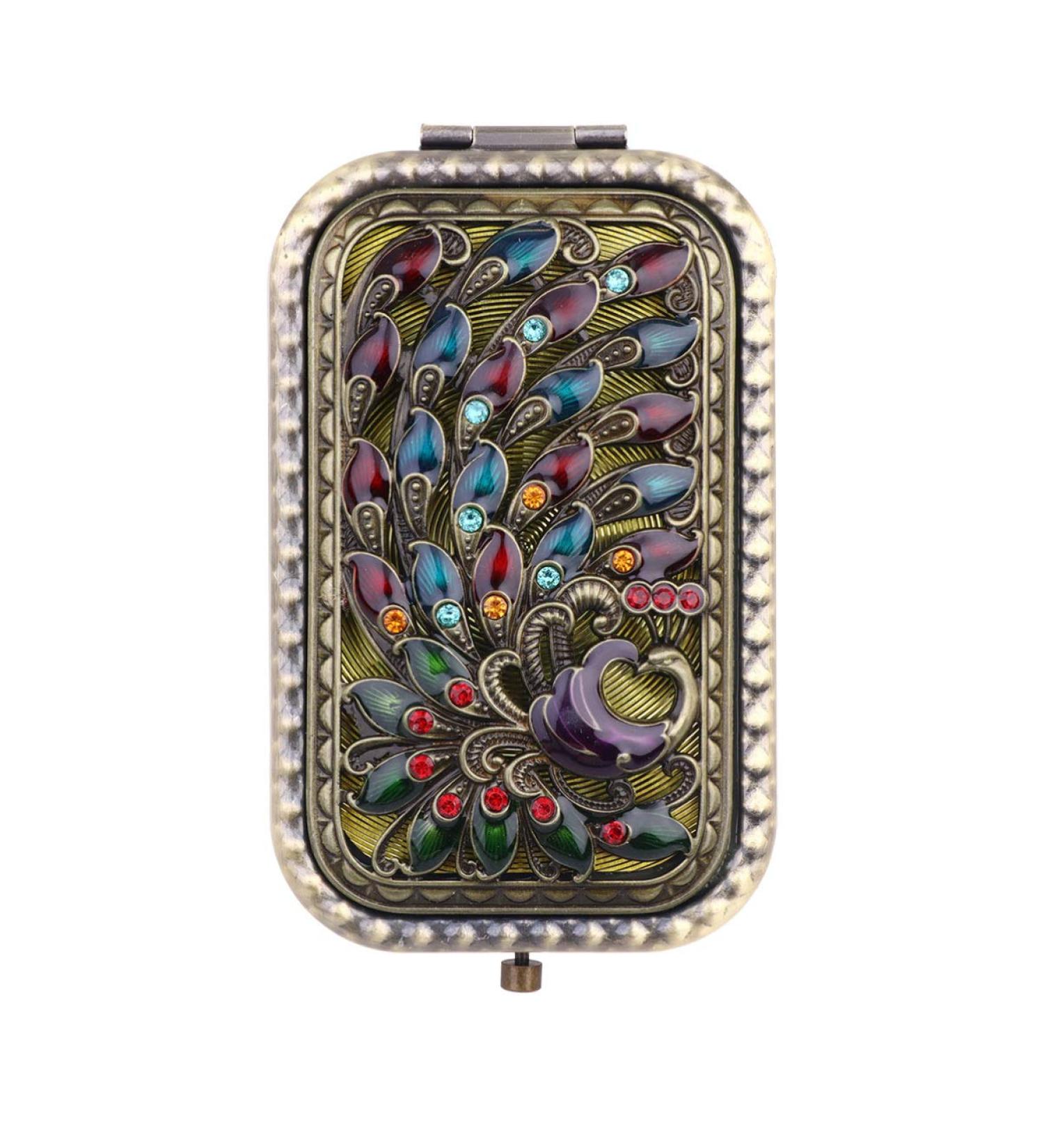 Leorx Antique Peacock Compact Mirror - Double Sided Metal Makeup Mirror for Women - Buy Online on GoSupps.com