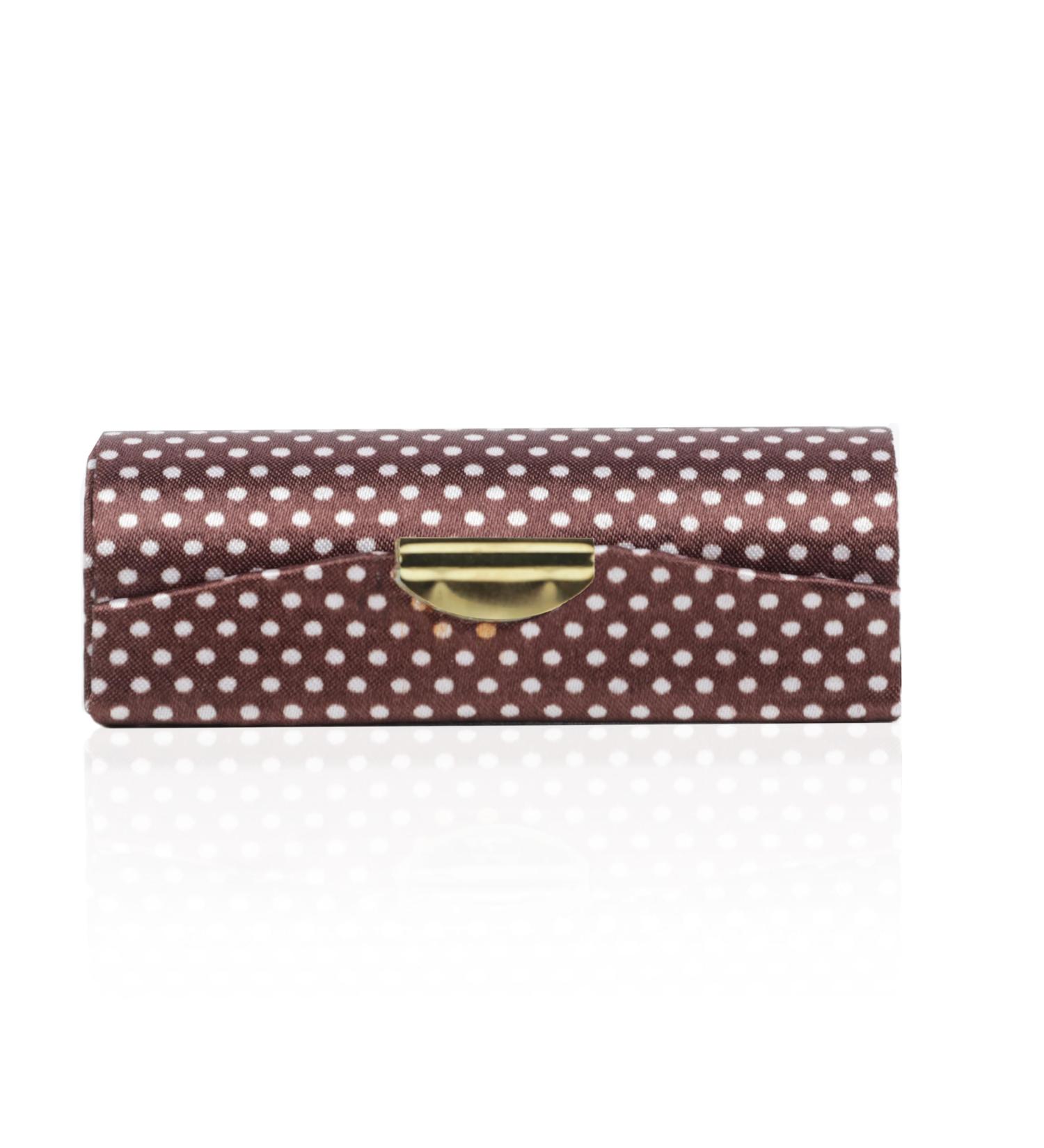 Motique Accessories Small Polka Dot Lipstick Case with Mirror - Stylish Ladies Purse Holder in Brown - Buy Online on GoSupps.com