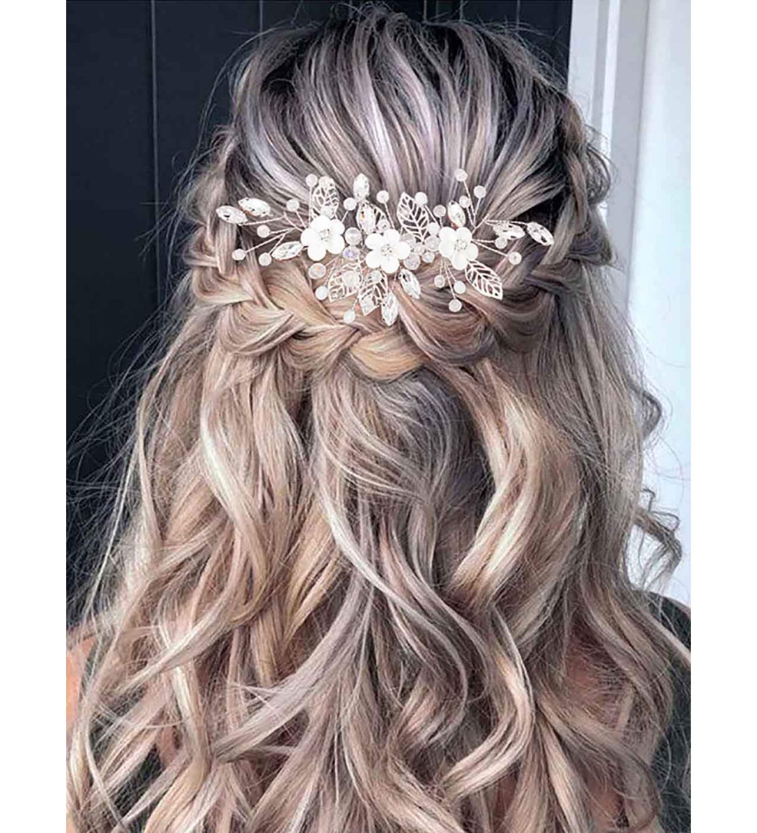 Vakkery Rose Gold Bridal Flower Hair Vine - Crystal Wedding Hairpiece & Accessories for Women & Girls - Buy Online on GoSupps.com