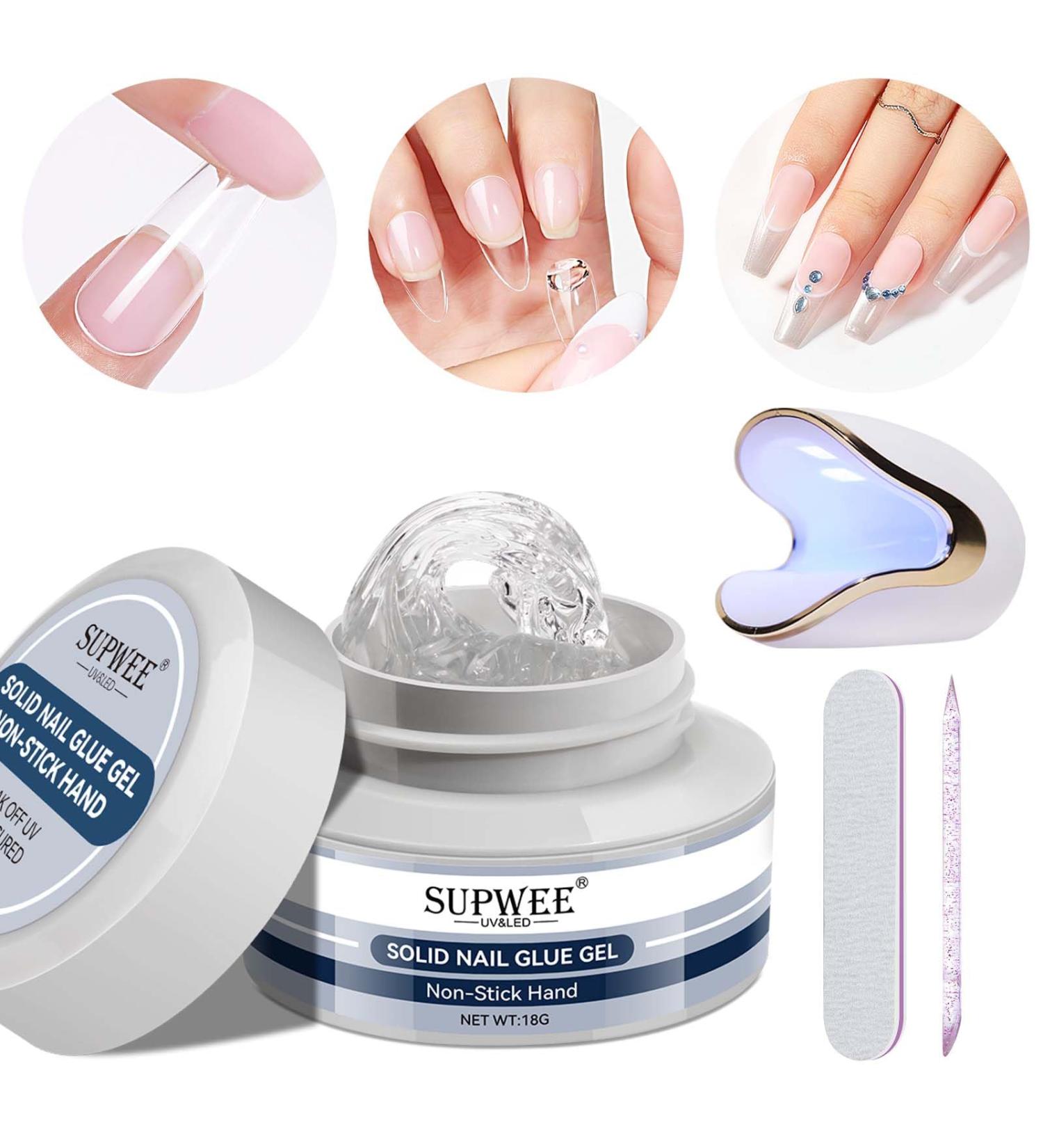 SUPWEE Solid Nail Glue Gel 18g Solid Nail Rhinestone Glue Gel for Press On Nails and Mini UV Lamp for Nail Cure Super Strong Nail Tips Glue Gel 3D Nail Art for Acrylic Decoration Clear-GTPJ - Buy Online on GoSupps.com