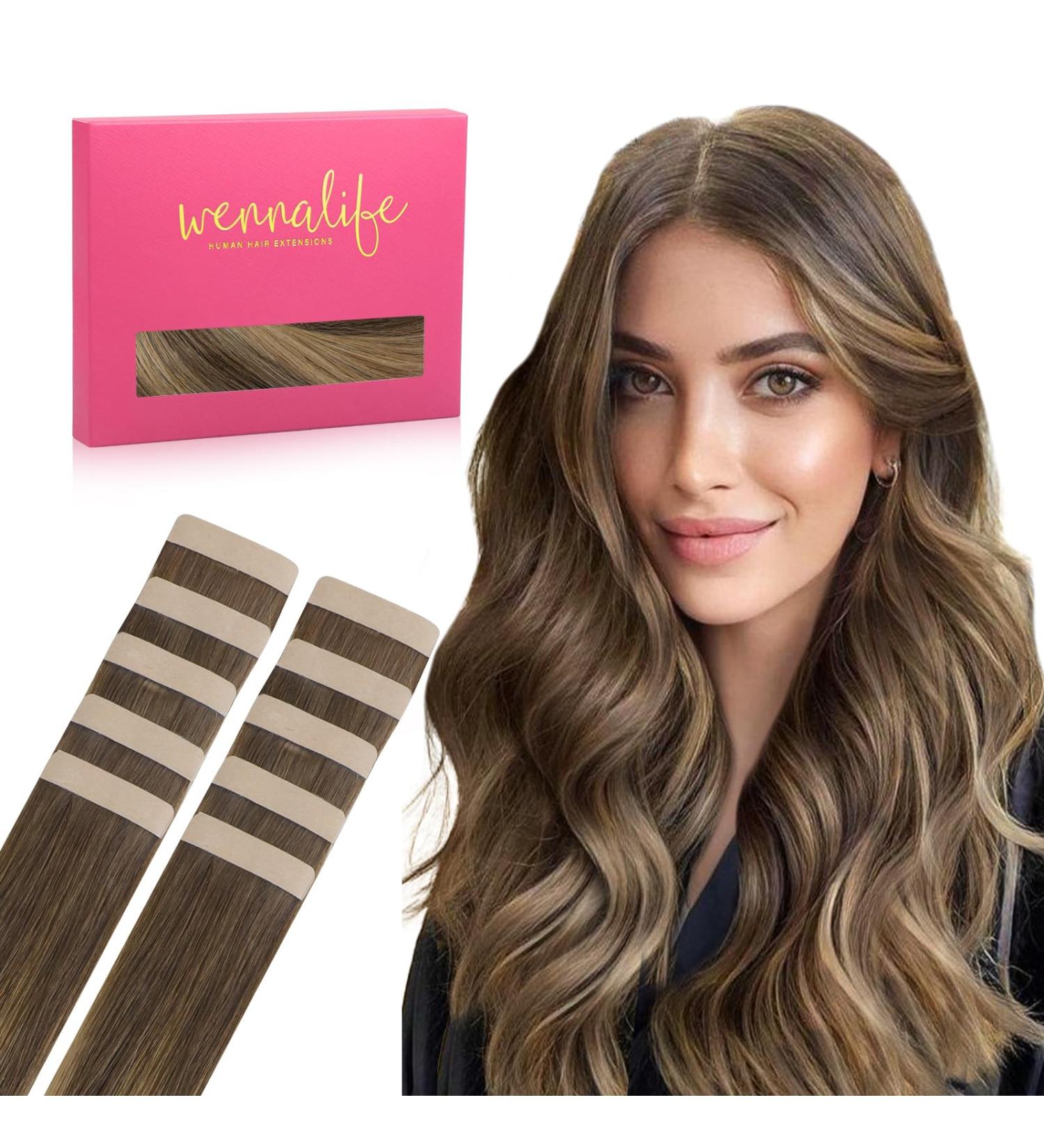 Buy Salife Tape Extensions - Real Hair Balayage Chocolate Brown to Caramel Blonde - 10pcs Invisible 35cm | High-Quality Hair Extensions - Buy Online on GoSupps.com