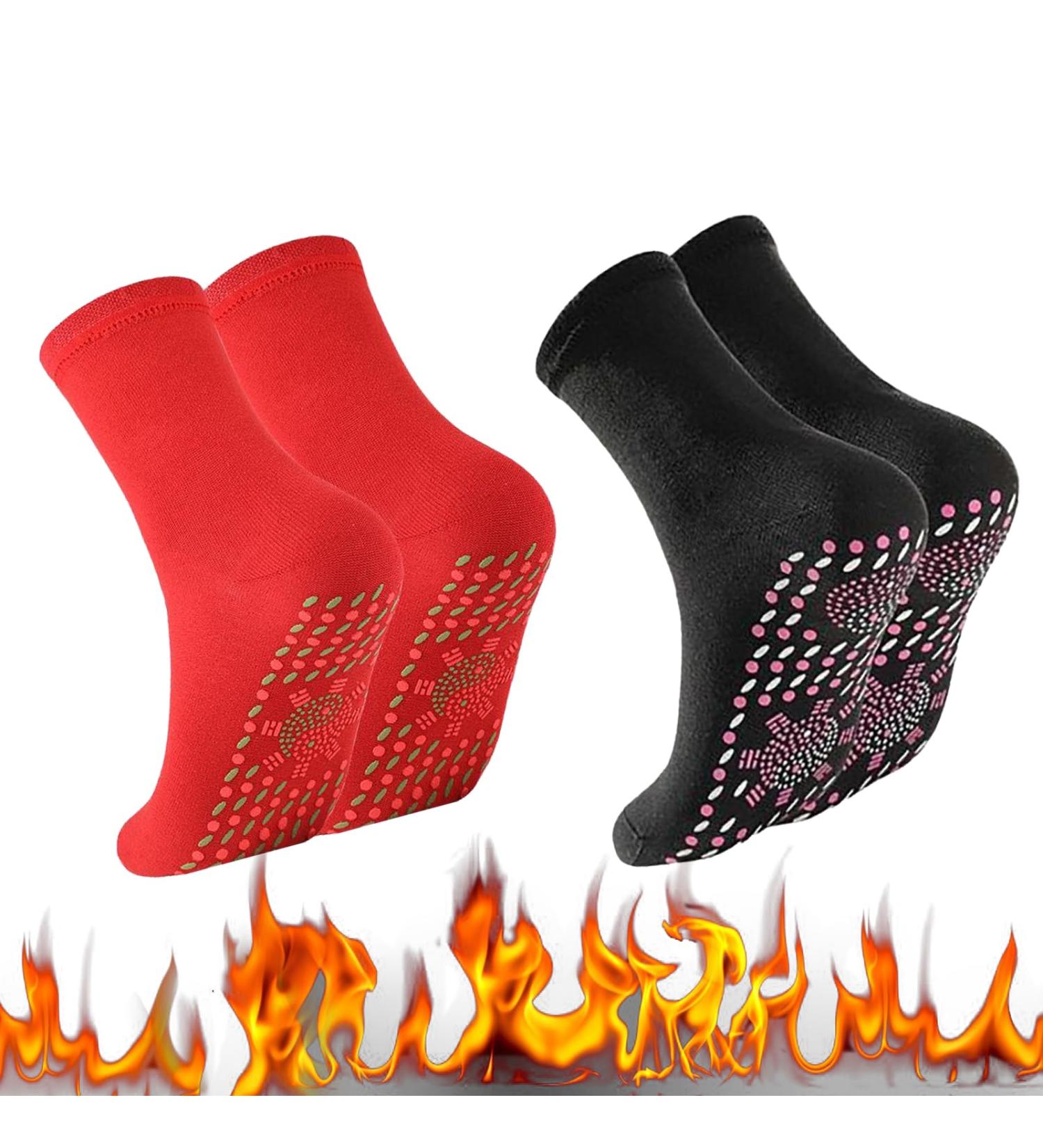 Buy Heated Socks - Self-Heating Winter Socks for Men & Women | 2 Pairs Tourmaline Foot Warmers for Outdoor Activities (Black/Red) - Buy Online on GoSupps.com