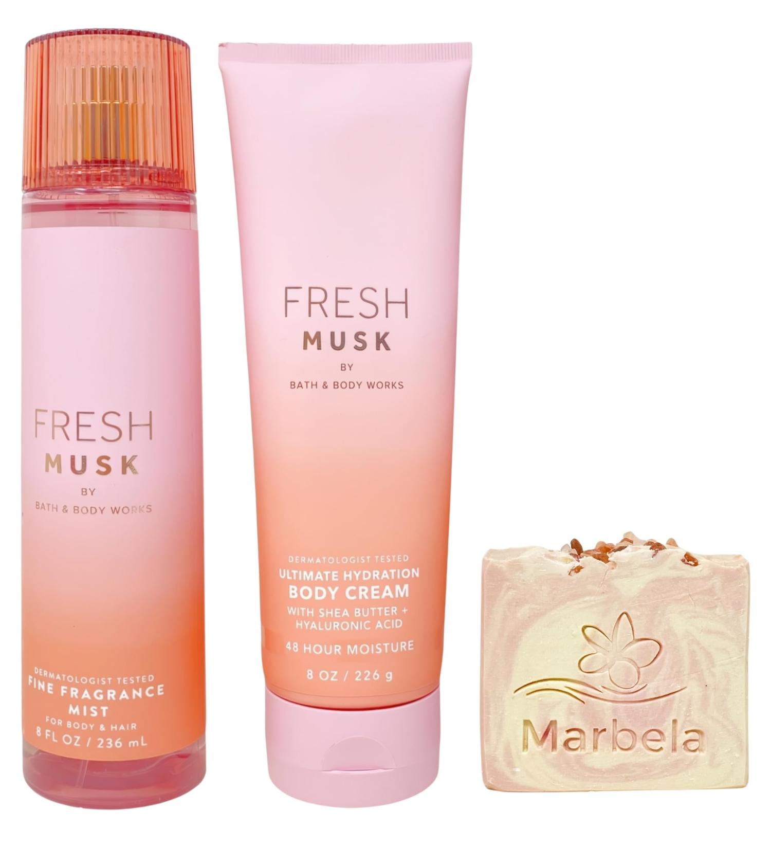 Bath & Body Works Fresh Musk Fine Fragrance Mist and Ultimate Hydration Body Cream with a Himalayan Salts Springs Bar Soap - Buy Online on GoSupps.com