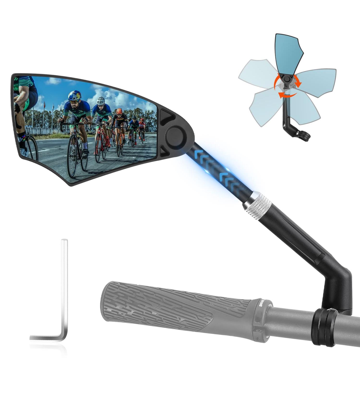 Buy Foldable Bicycle Mirror for E-Bike 360 Adjustable Retractable Handlebar Mount Glare Protection Fits 20-23mm | MTB Left Side - Buy Online on GoSupps.com
