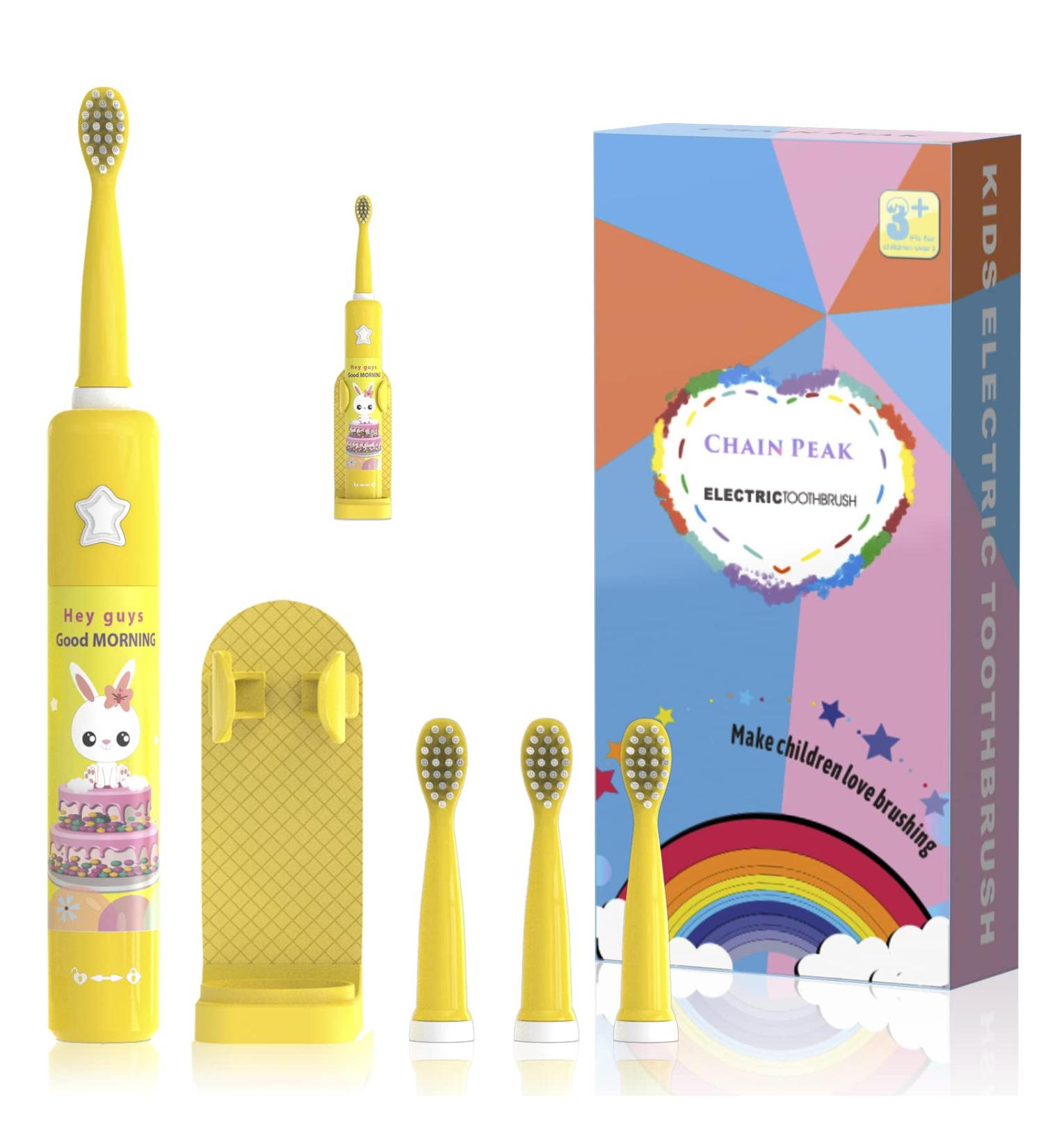 Buy Rechargeable Musical Electric Toothbrush for Kids 3-12 - Intelligent Timer 3 Modes 4 Brush Heads & Holder - Fun Caricature Design! - Buy Online on GoSupps.com
