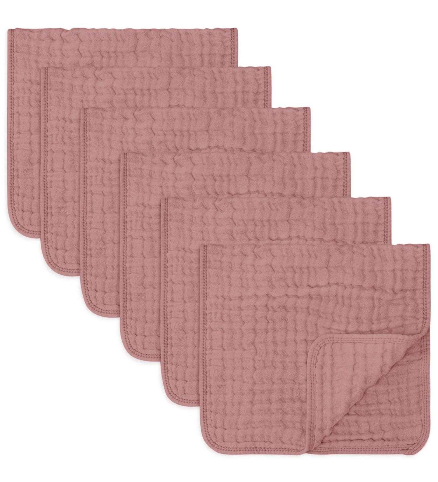 Comfy Cubs Muslin Spitting Towels Set - 100% Cotton Ultra Soft & Extra Absorbent 6-Layer Hand Washcloths in Mauve (Pack of 6) - Buy Online on GoSupps.com