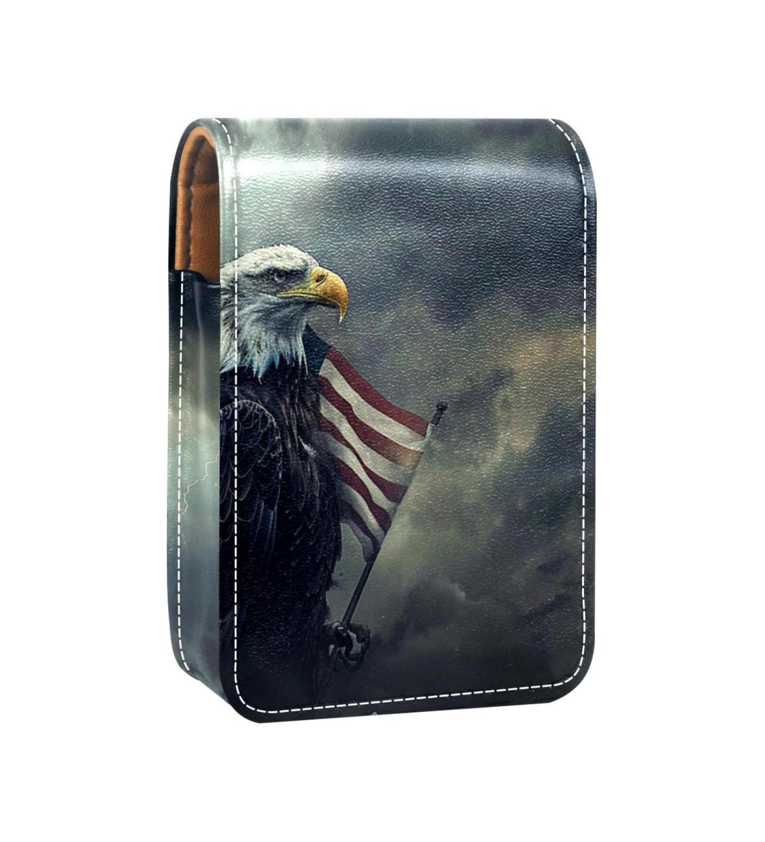 Travel Lipstick Organizer Case - Portable Makeup Bag with Mirror | Eagle American Flag Design - Buy Online on GoSupps.com