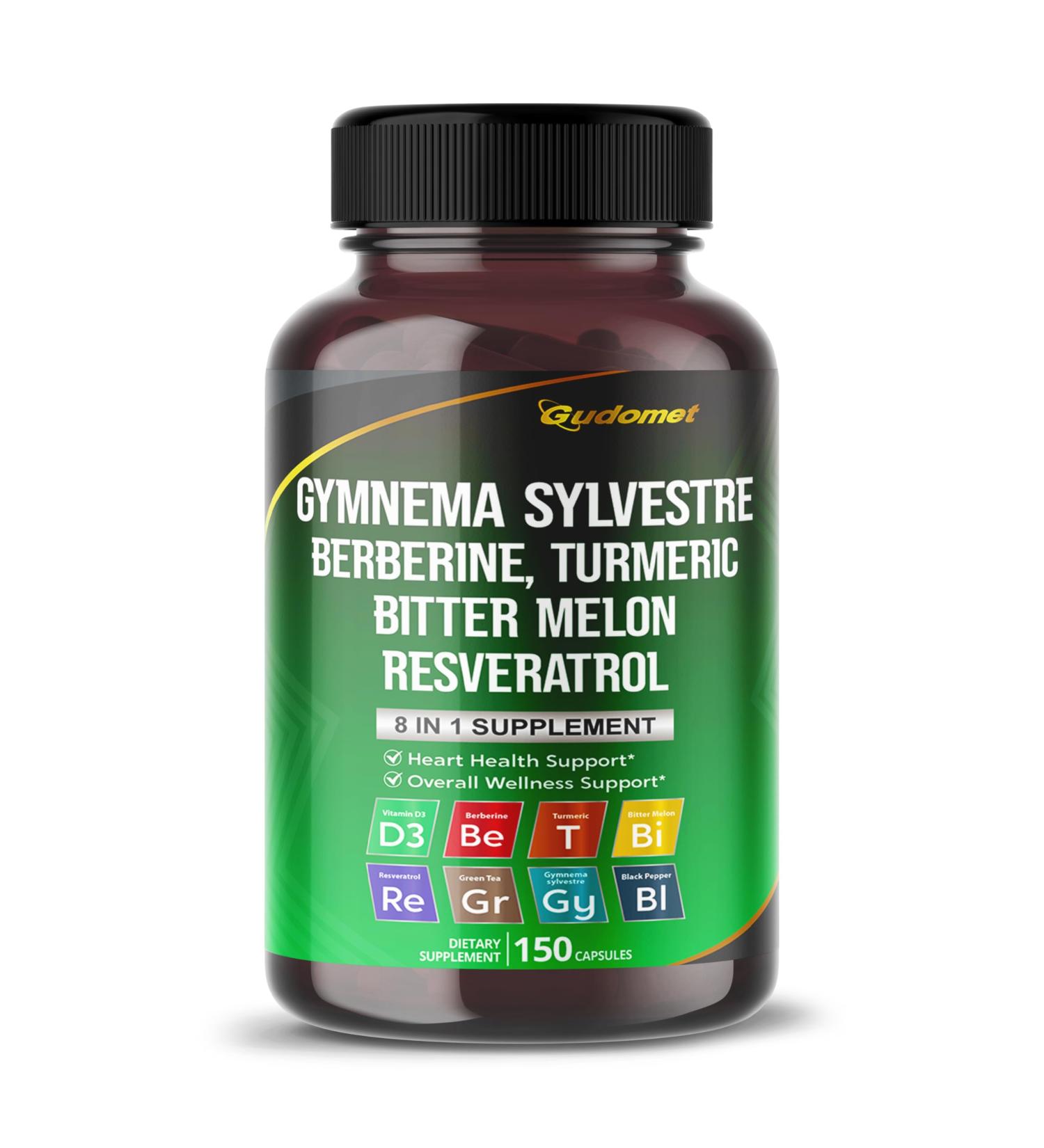 8-in-1 Herbal Supplement with Gymnema Sylvestre Berberine Turmeric Bitter Melon & Resveratrol Daily Herbal Support for Heart & Overall Wellness 150 Capsules 150 count (pack of 1)