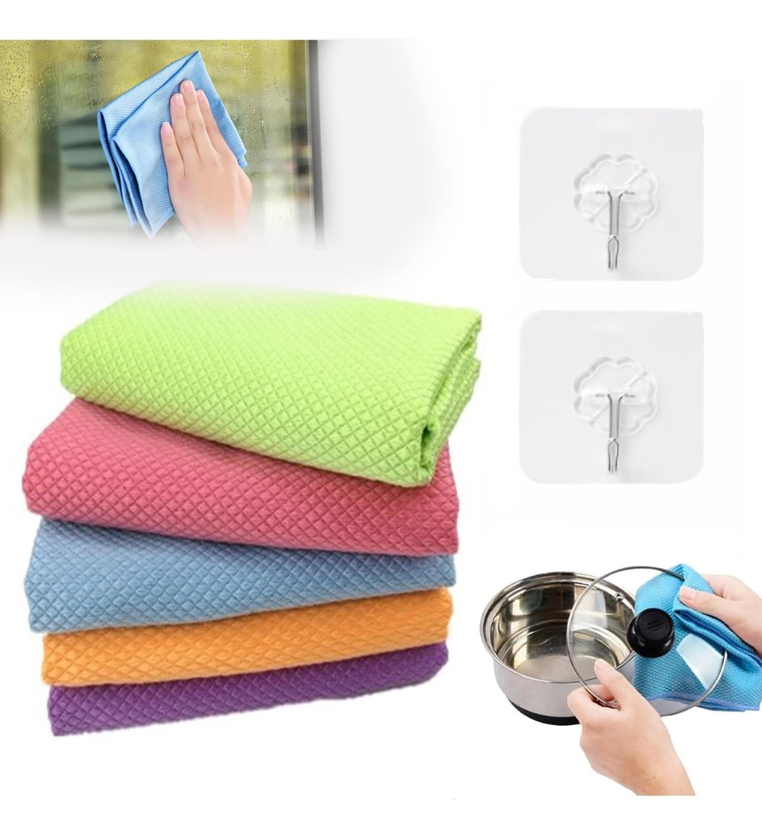 Streak-Free Miracle Cleaning Cloths- Reusable Fish-Scale Streak Free Glass Cleaning Cloth for Glass Dishes Mirrors (5 pcs) - Buy Online on GoSupps.com