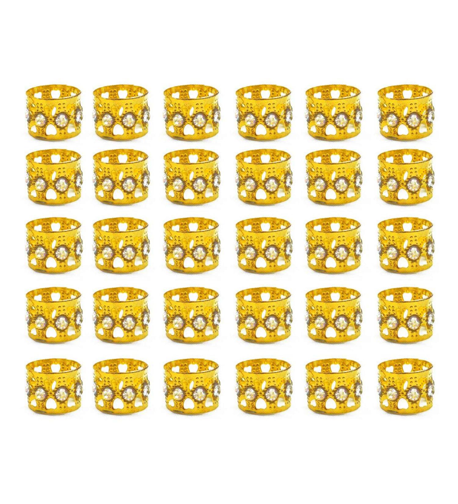 Hyamass 30pcs Rhinestone Gold Dreadlocks Beads Hair Jewelry - Metal Hair Rings for Braiding Decoration - Buy Online on GoSupps.com