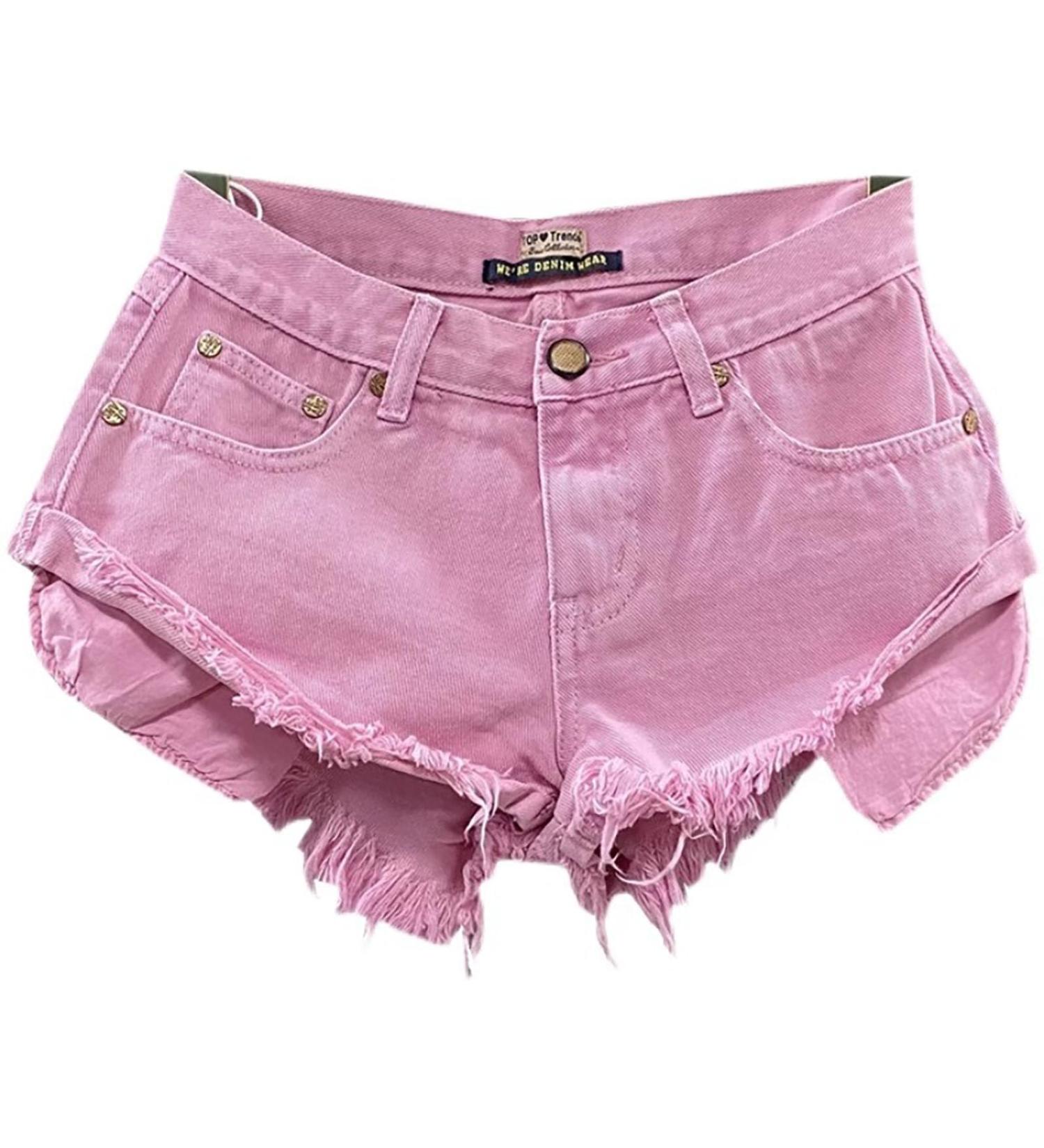 Buy UCK-KIT Pink Denim Shorts for Women | Sexy Low Waist Ripped Skinny Shorts - International Shipping - Buy Online on GoSupps.com