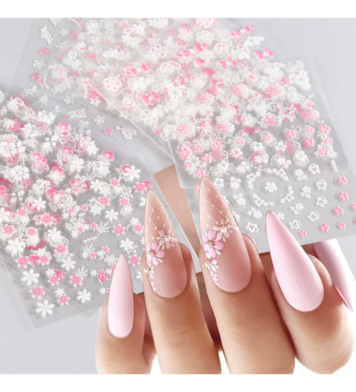 30 Sheets Flower Nail Art Stickers Pink White 3D Self Adhesive Nail Decals - Nail Decorations Manicure Tips - Buy Online on GoSupps.com