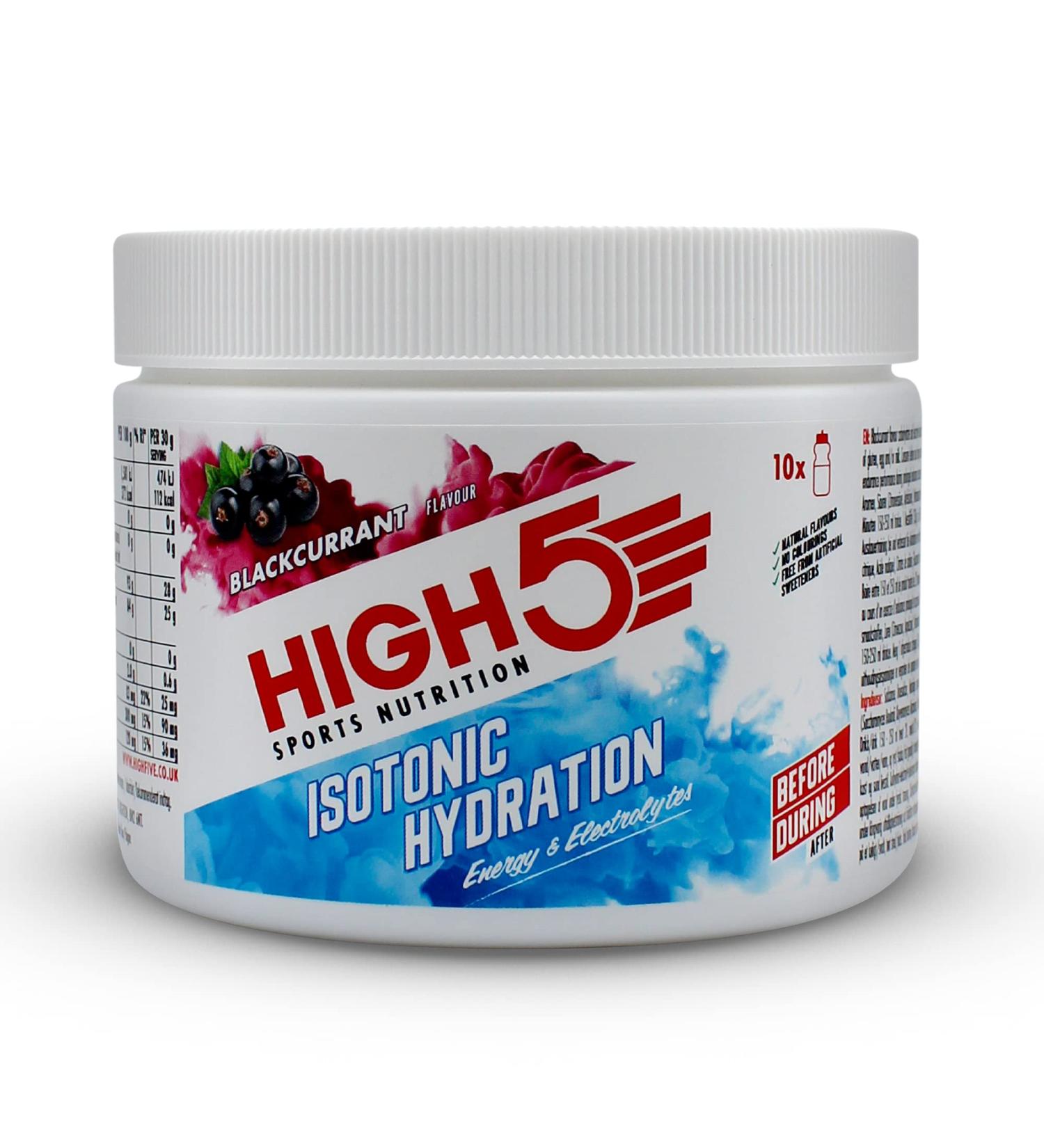 High5 Hydration Energy Drink Powder - Isotonic Electrolyte Hydration - 28g Carbs, 25mg Magnesium - Postbiotics, Zero Fat - Blackcurrant 300g - Buy Online on GoSupps.com