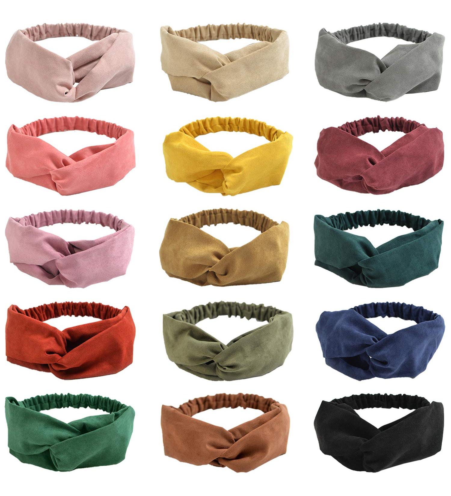 15PCS Solid Color Women Twisted Headbands - Vintage Suede Criss Cross Elastic Hair Bands for Girls & Women - Buy Online on GoSupps.com