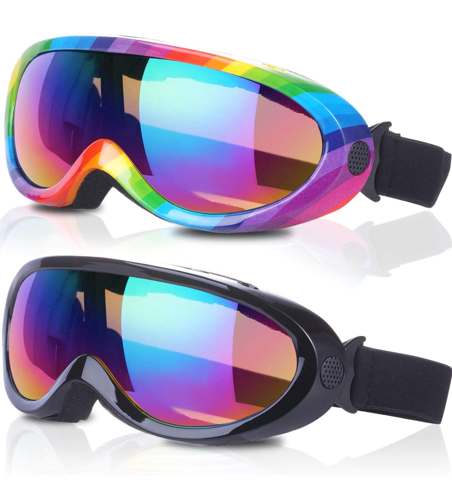 Rngeo Ski Goggles Pack of 2 for Kids, Boys, Girls, Youth, Men - Black Multicolor/Rainbow - Buy Online on GoSupps.com