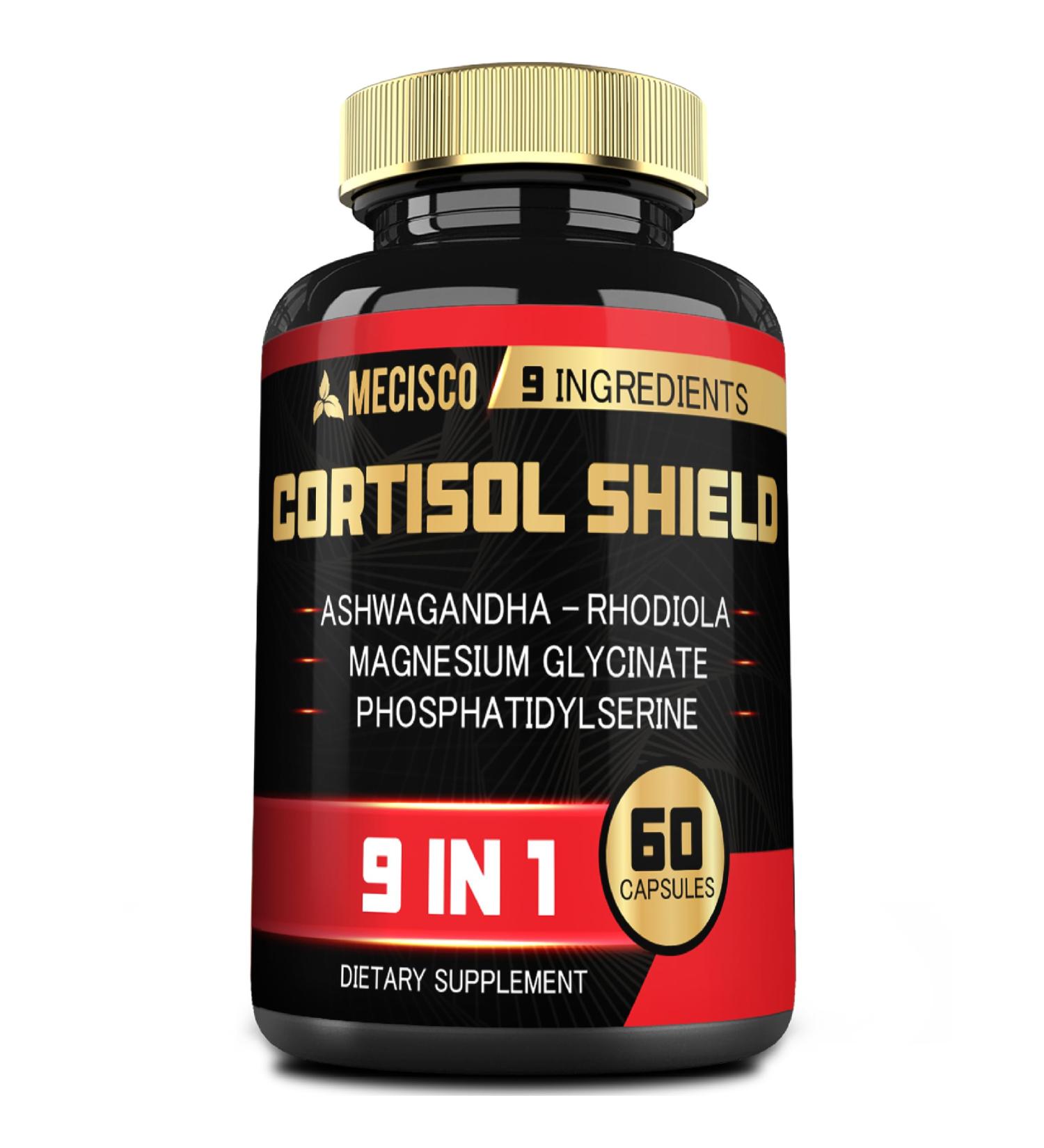 9in1 Cortisol Shield - Ashwagandha & Magnesium Glycinate Rhodiola Phosphatidylserine L-Theanine Licorice Root St. John's Wort Lions Mane - Mind & Mood Restful Night Support - 60 Capsules - Buy Online on GoSupps.com
