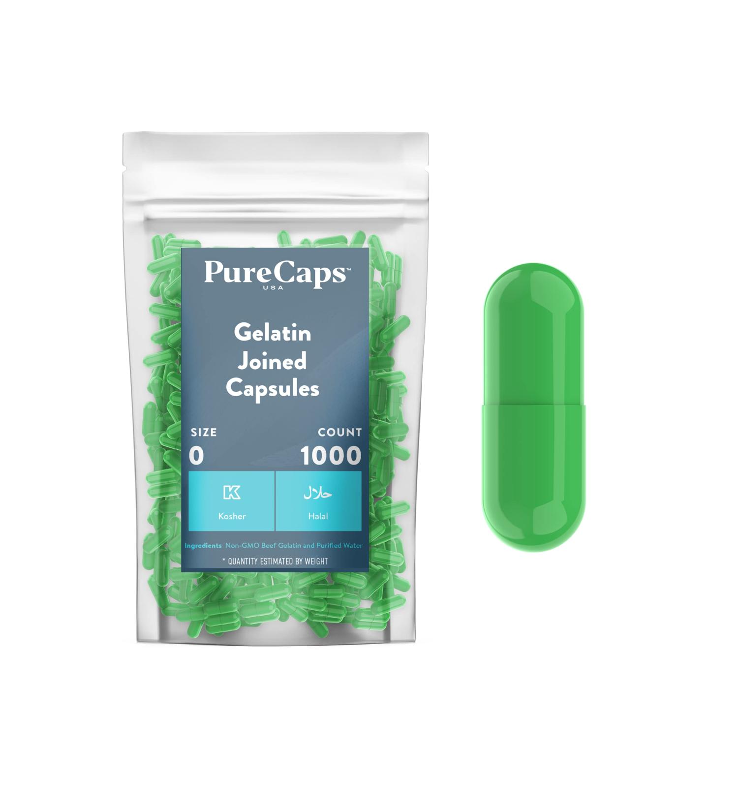 Purecaps USA - Size 0 Empty Apple Green Gelatin Capsules | Fast Dissolving Easily Digestible Preservative Free - 1 000 Joined Capsules - Buy Online on GoSupps.com