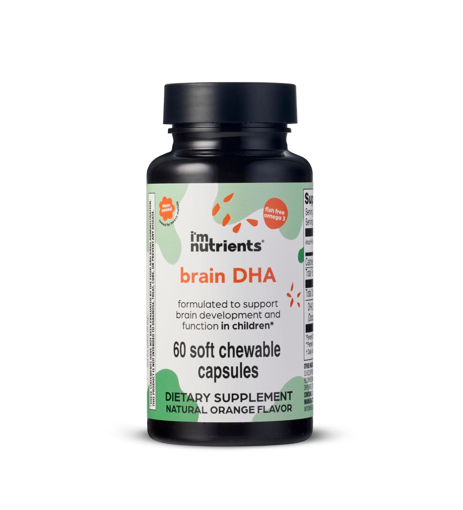 I m Nutrients Brain DHA | Algae Omega 3 Supplement for Kids | Supports Brain Development | Promotes Healthy Eye Function | Naturally Flavored | 60 Chewable Soft Gelatin Capsules - Buy Online on GoSupps.com