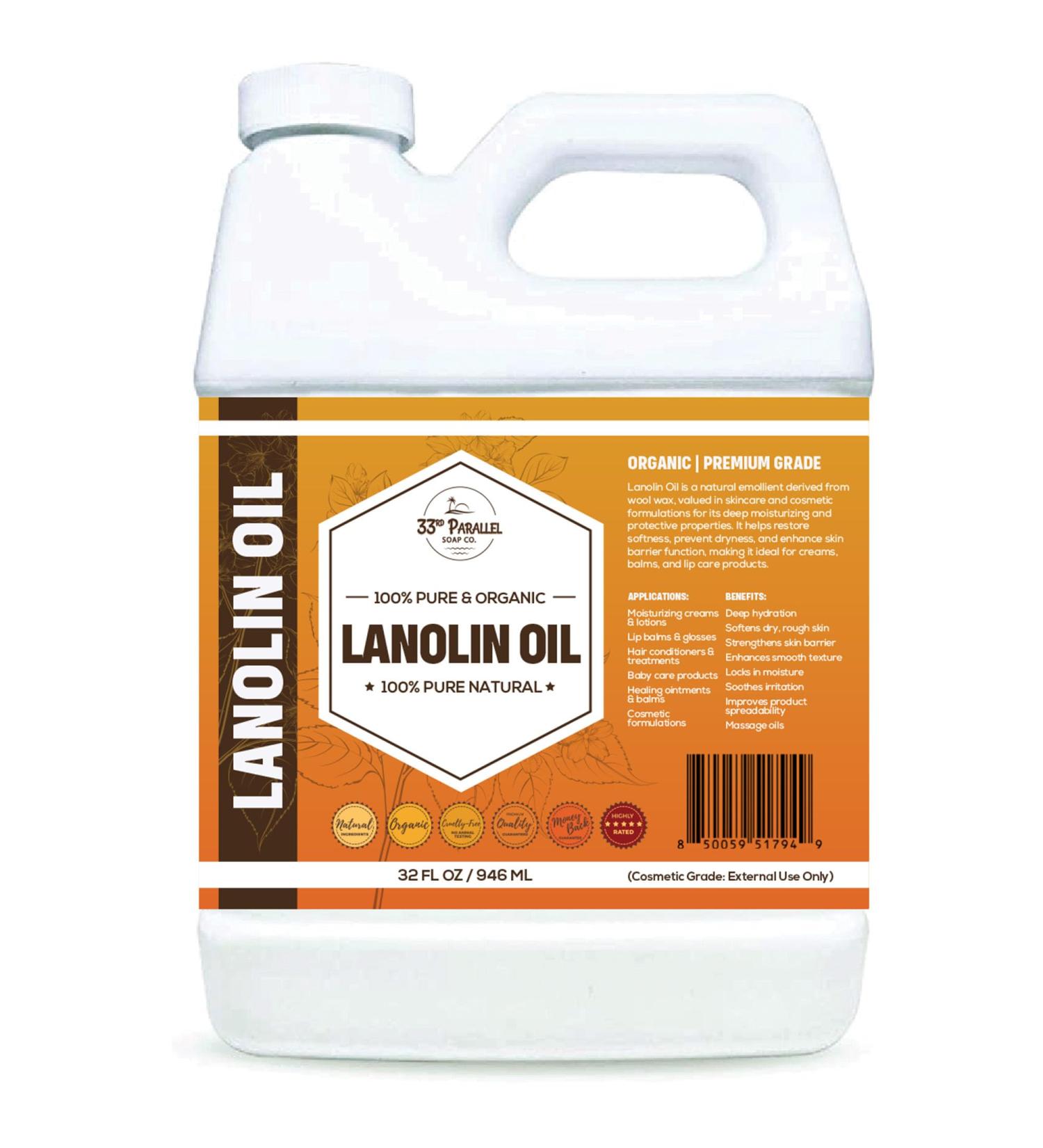 Lanolin Oil (32oz) | Cold Pressed Unrefined | Deep Moisturizer for Skin, Lips & Hair | Softens, Protects & Restores Dry or Cracked Skin | Natural Emollient for Creams, Balms & Conditioners | 32 OUNCES - Buy Online on GoSupps.com