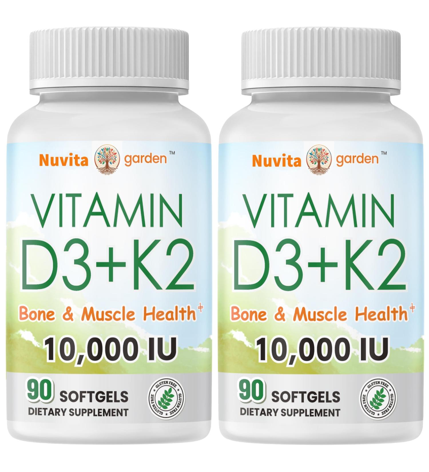 2 Pack Vitamin D3 10 000 IU + K2 MK7 200 mcg Infused with Virgin Coconut Oil 90 Softgels Double Strength Vitamin D & K Promotes Heart Bone & Teeth Health - Very Easy to Swallow - Buy Online on GoSupps.com