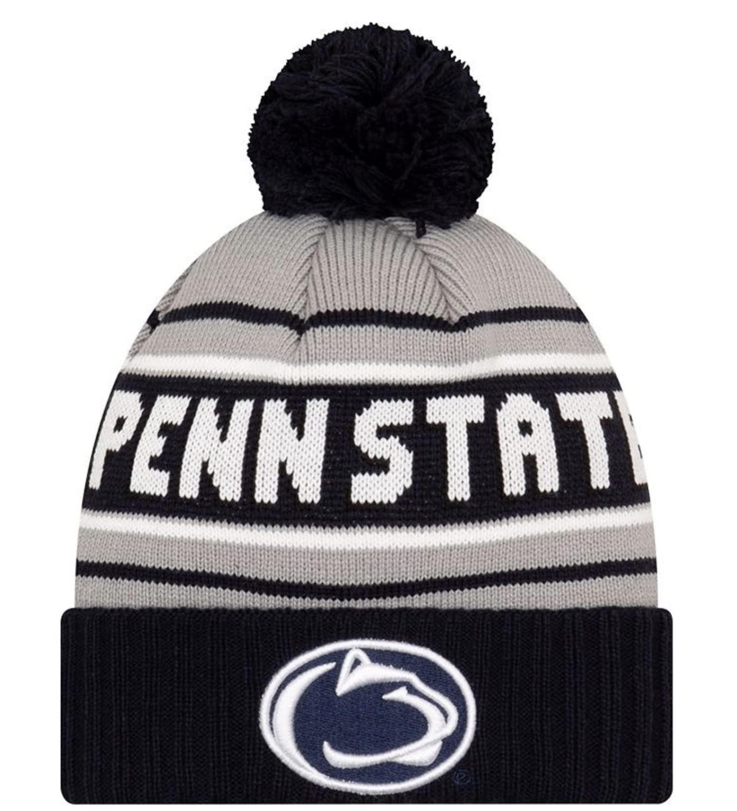 New Era NCAA Cheer Sideline Cuff Beanie Hat with Pom - NCAA Sport Cuffed Winter Knit Toque Cap Penn State Nittany Lions