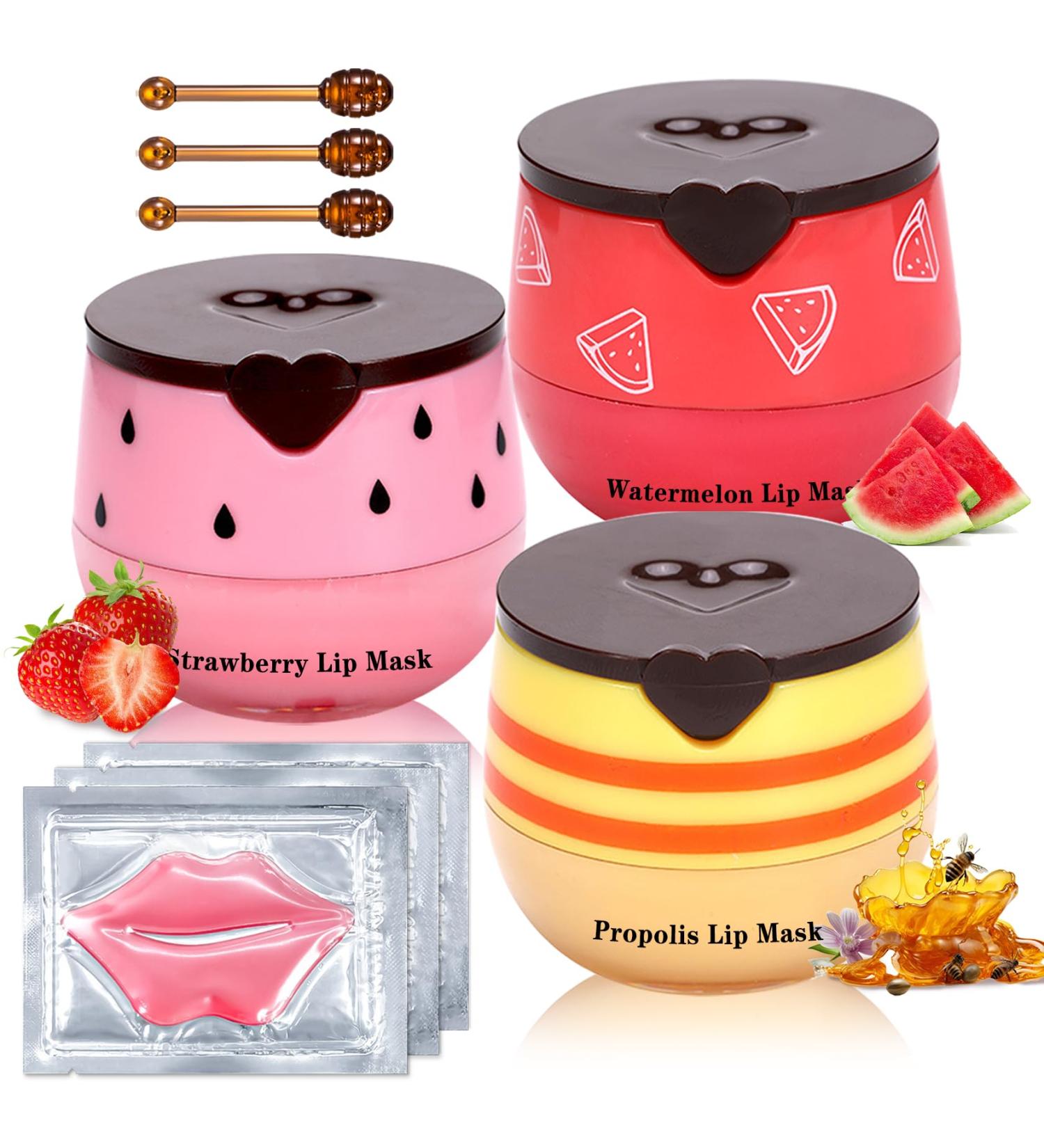 3PCS Bee Lip Balm Honey Pot Honey Strawberry Watermelon Lip Mask Sleeping Honey Lip Mask Overnight Hydrating Propolis Honey Pot Lip Balm for Cracked & Dry Lips Care with Pink Lip Mask Honey+Strawberry+Watermelon - Buy Online on GoSupps.com