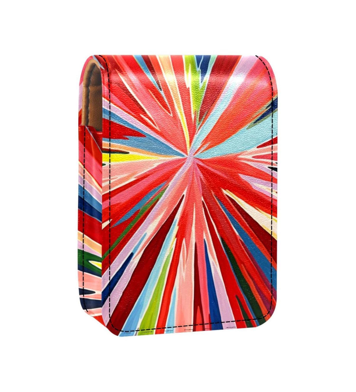 Shop Colorful Stripes Leather Lipstick Case | Mini Lip Gloss Organizer with Mirror - V826j7bqdl | International Shipping Available - Buy Online on GoSupps.com