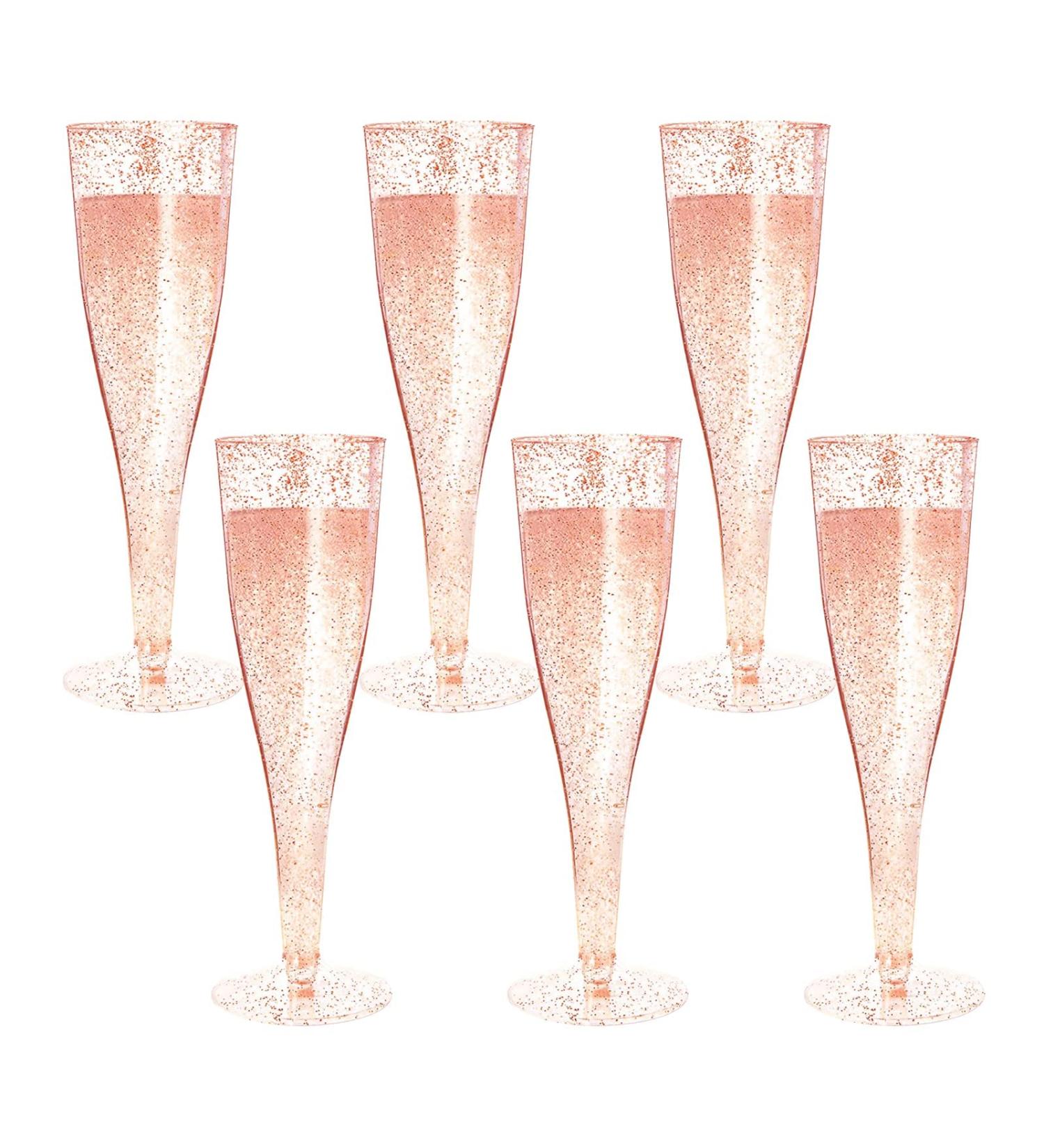 6PC MR.FOAM Disposable Rose Gold Glitter Plastic Champagne Flutes - Perfect for Parties and Special Occasions - Buy Online on GoSupps.com