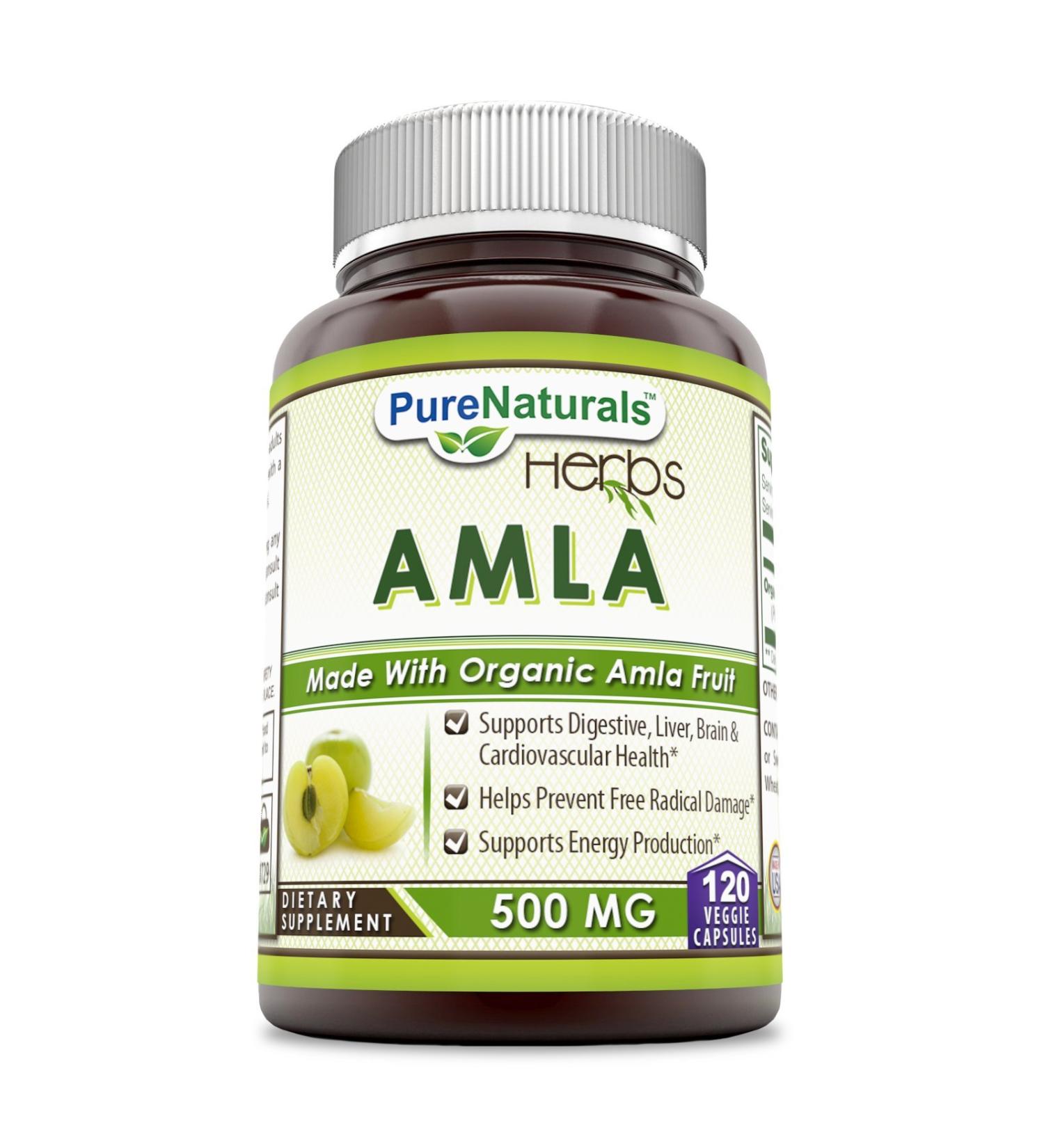 Pure Naturals Amla 500mg 120 Veggie Capsules - Cardiovascular Support, Antioxidant, Energy Booster - Buy Online on GoSupps.com