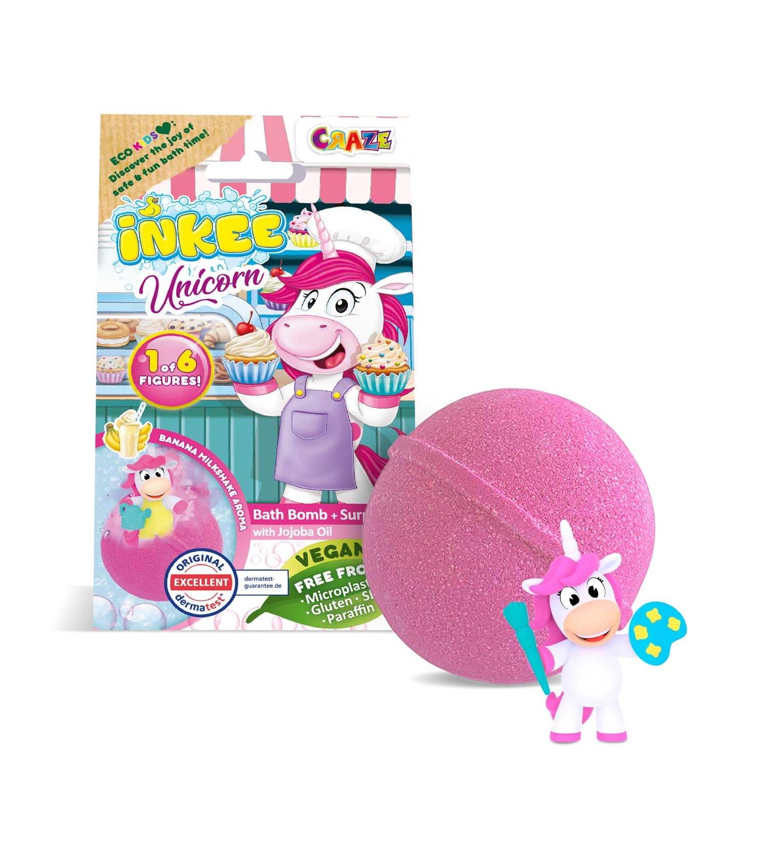 Inkee Unicorn Professions Bath Bomb for Kids | Surprise 1 of 6 Collectible Unicorns | 100g Banana Milk Aroma & Jojoba Oil | Perfect for Bath Time Fun - Buy Online on GoSupps.com