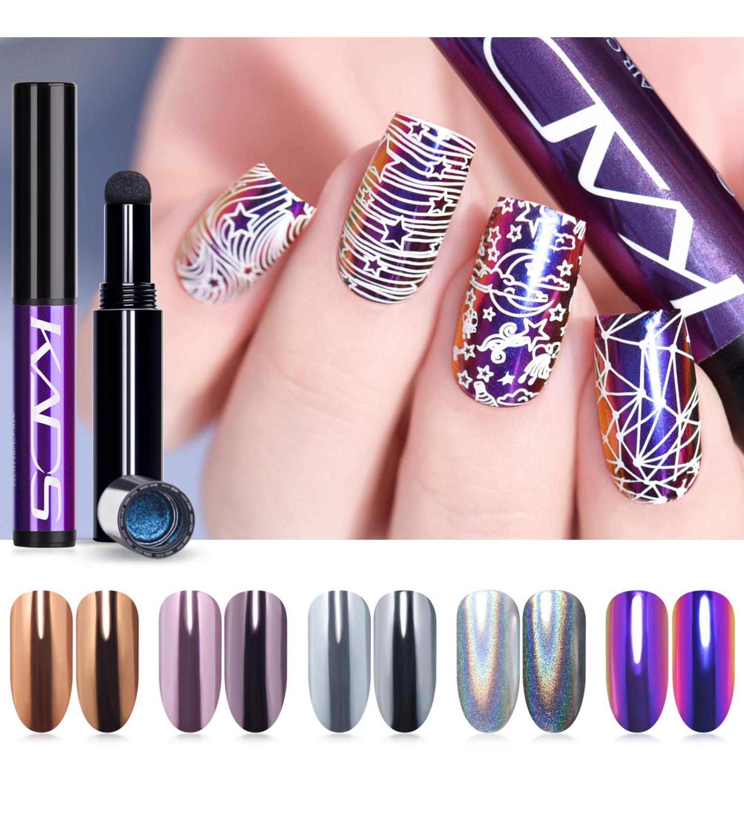 KADS Holographic Cushion Nail Powder Pen - 5 Colorful Aurora Titanium Laser Phantom Mirror Nail Art Tool 0.5g/box - Buy Online on GoSupps.com