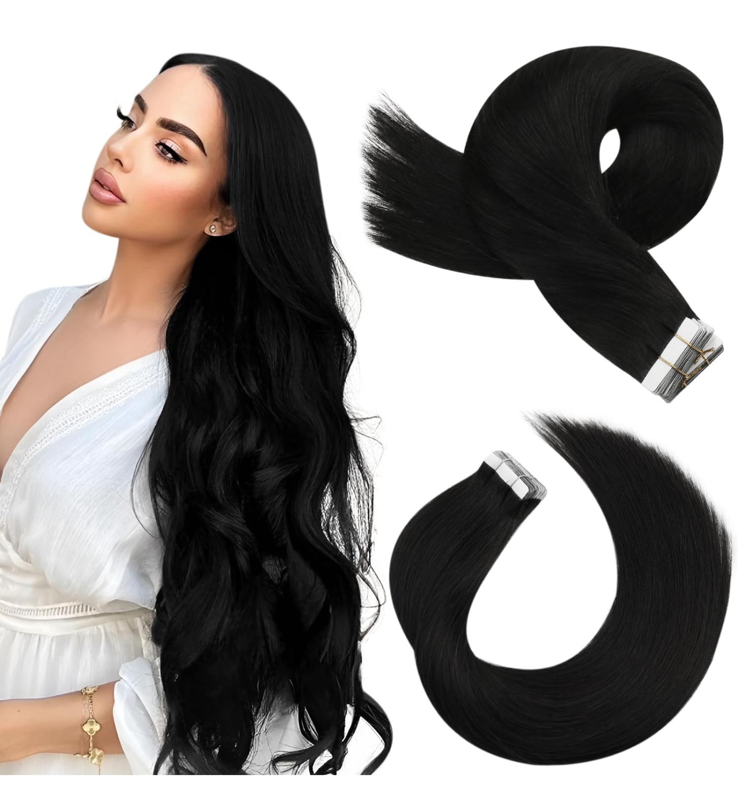 Buy Moresoo Tape In Hair Extensions - Real Remy Hair Natural Black #1B 20 Pieces 30g 25cm - Invisible Adhesive for Thick Smooth Look - Buy Online on GoSupps.com