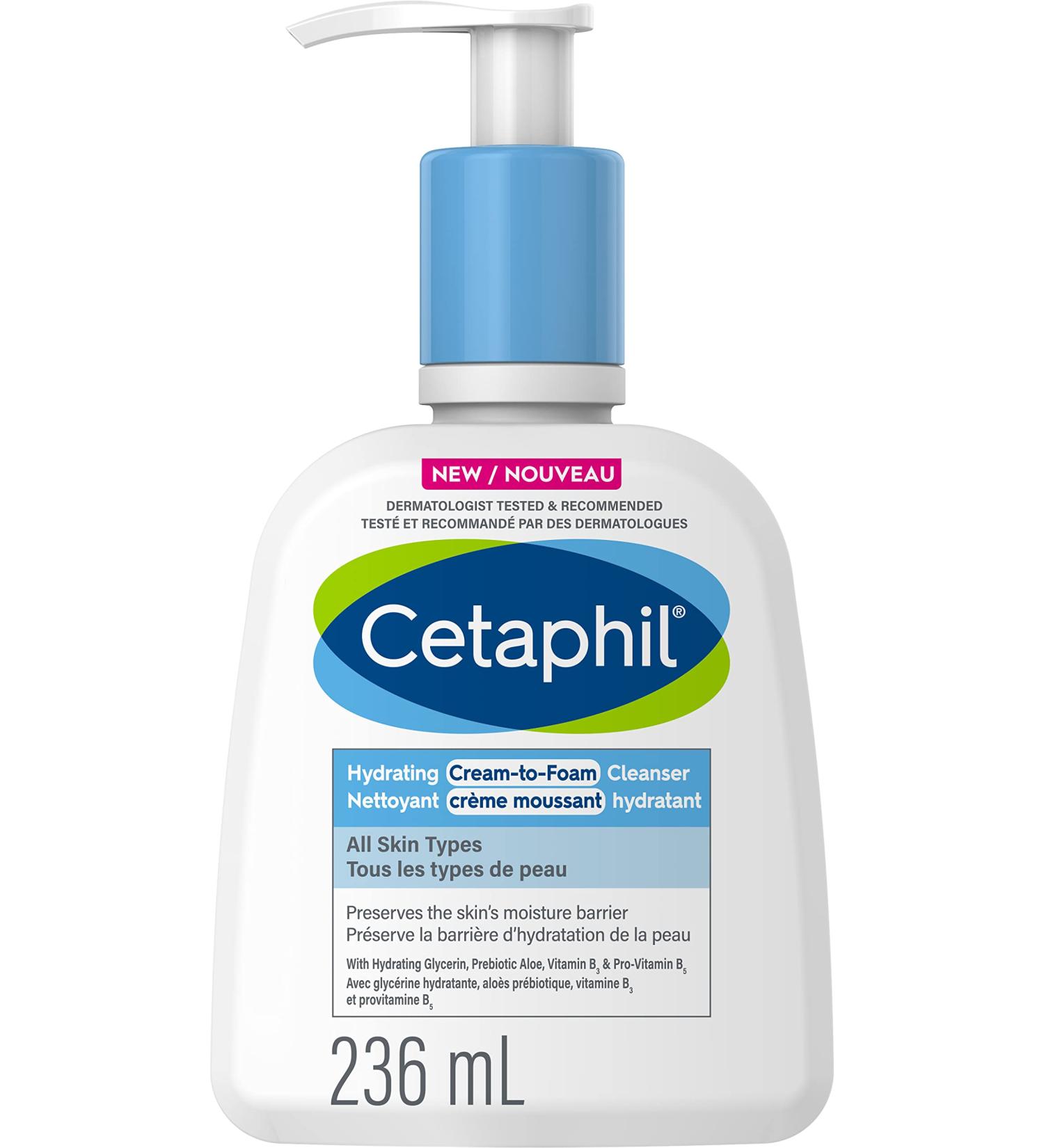 Cetaphil Cream to Foam Face Wash Hydrating Foaming Cream Cleanser For Normal to Dry Sensitive Skin with Soothing Aloe Glycerin and Niacinamide Hypoallergenic Fragrance Free 236 ml - Buy Online on GoSupps.com